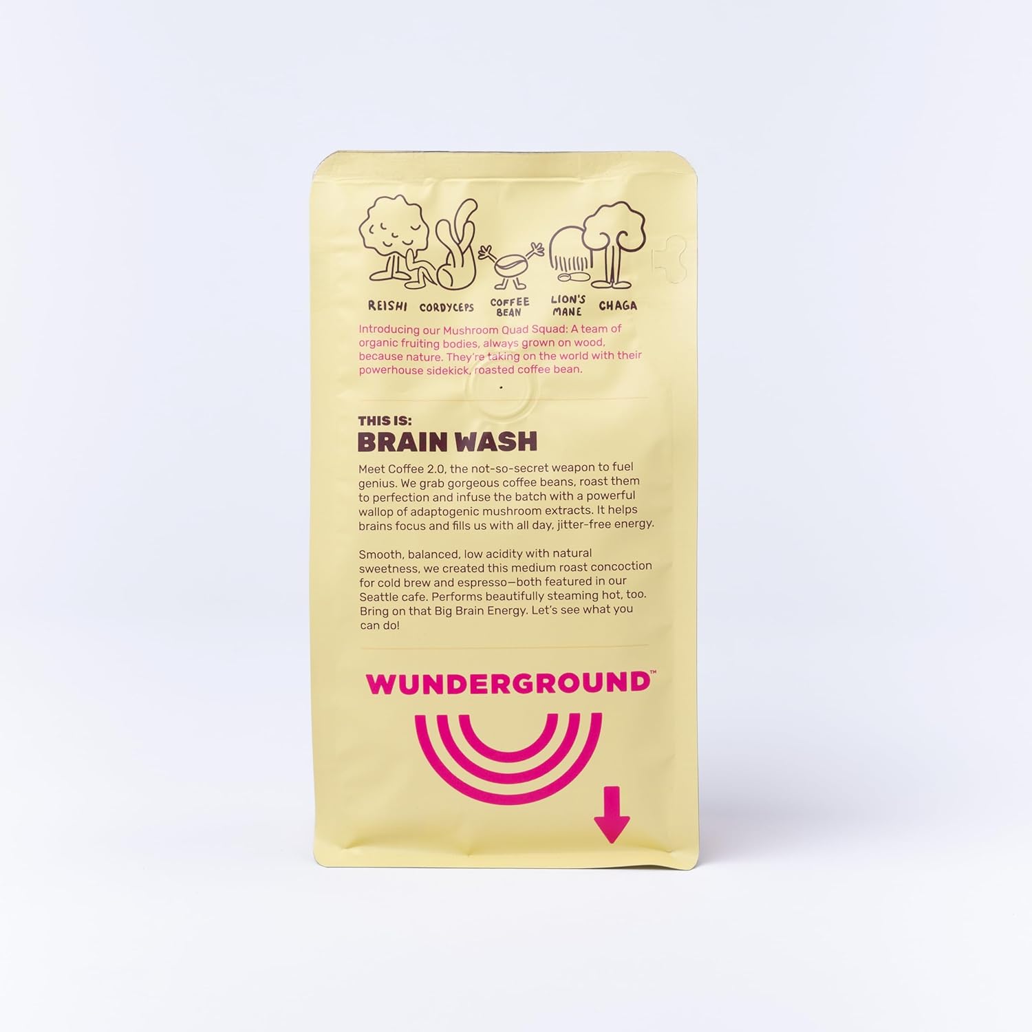 Wunderground's Brain Wash Medium Roast Organic Whole Bean Coffee with Mushroom SuperBoost (1 kg Bag)