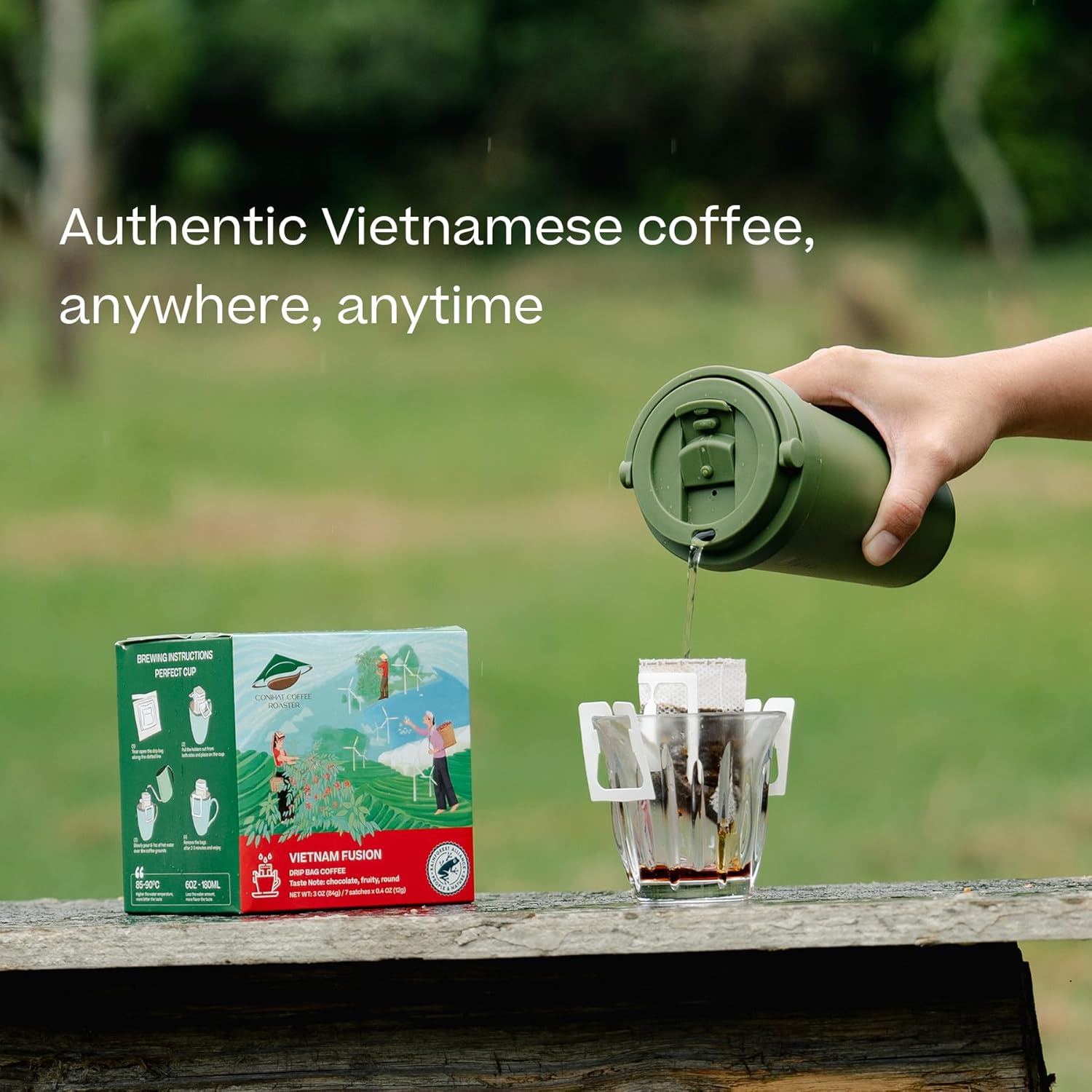 Conihat Coffee Vietnamese Premium Drip Bags Bundle with 100% Arabica Whole Bean Coffee, Dark Roast, 16 Oz Bag, Single Origin, Rainforest Alliance