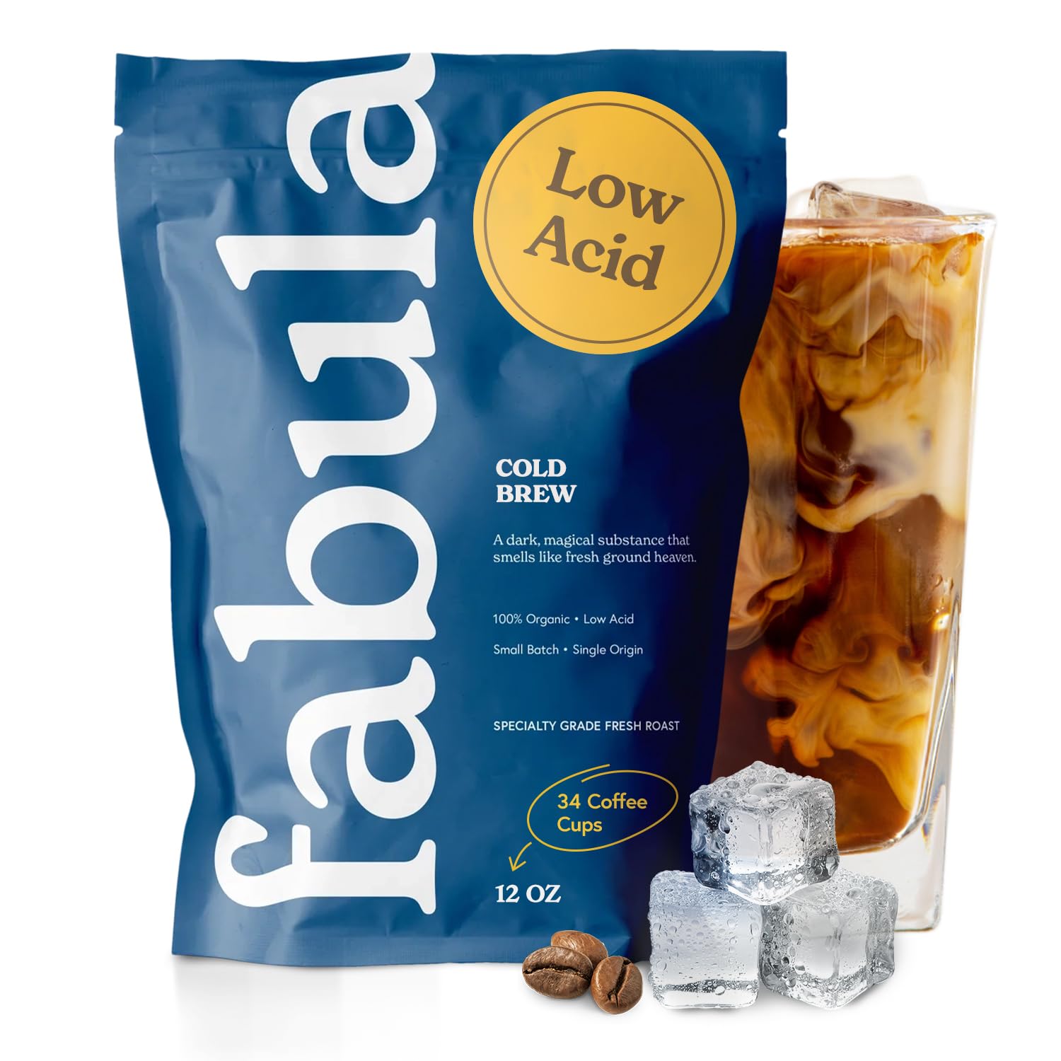 Fabula Low Acid Coffee, USDA Organic Ground Coffee Medium Roast - Non GMO - No Molds - Mycotoxins Pesticides Free - Single Origin Coffee - 12 oz