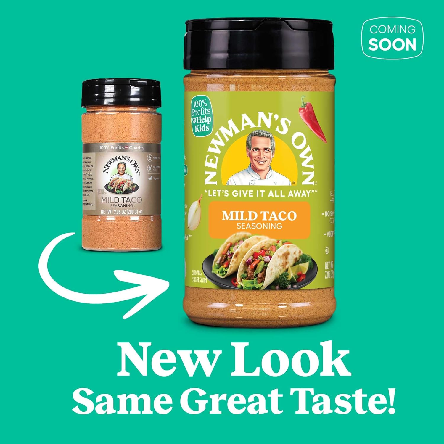 Newman's Own Mild Taco Seasoning; Great Zesty Flavor; Not Only Great on Tacos, Perfect Spices for Cooking Fajitas,Pork Belly, and Topping French Fries; No MSG, Gluten Free; Kosher; 7.06 Oz. Bottle