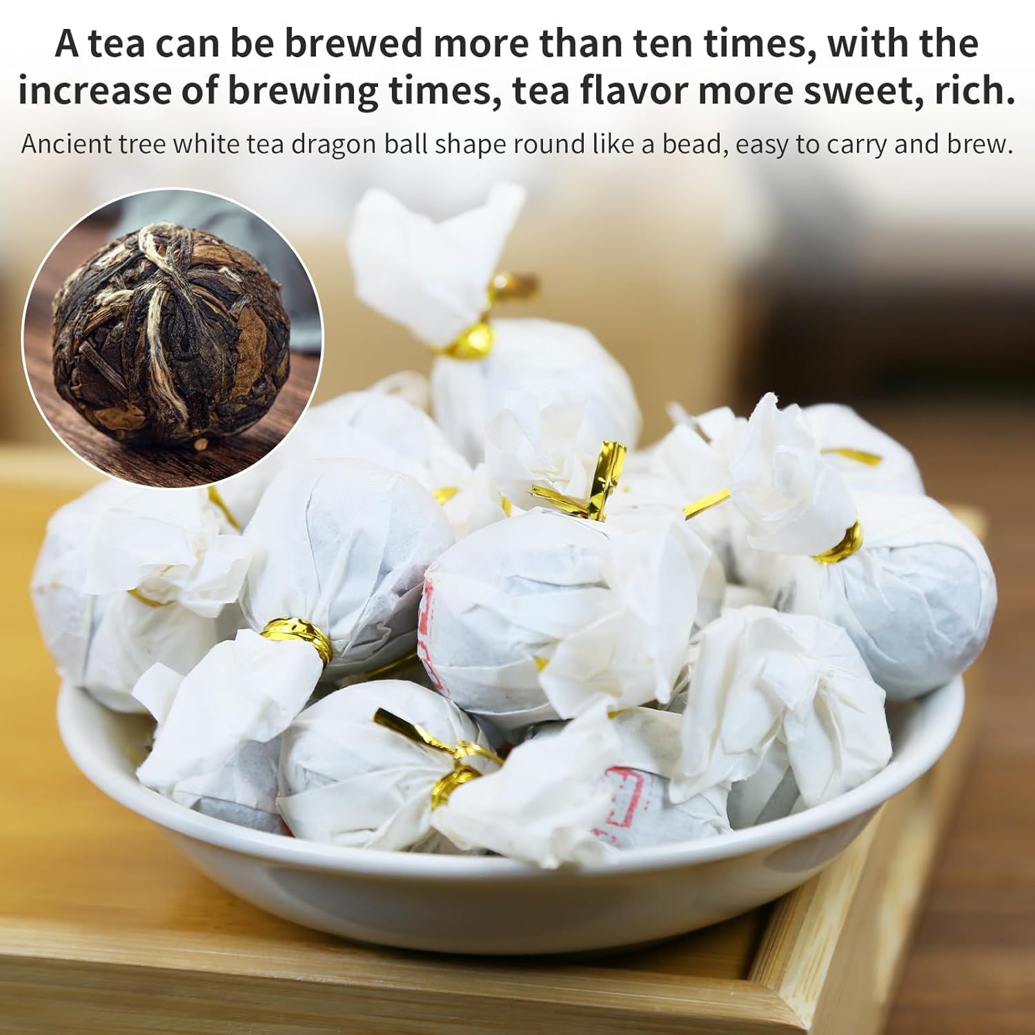 XIXICHA Dragon Pearls White Tea Dragon Ball 200g/7.05oz Aged White Tea Pearls Chinese 白茶龙珠 古树白茶龍珠
