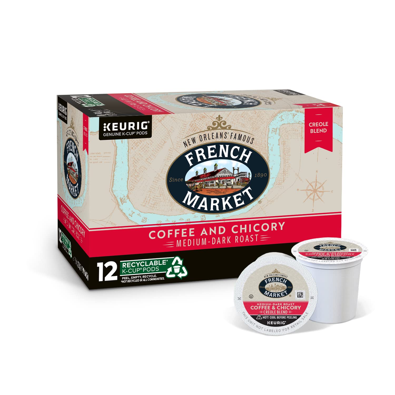 French Market Coffee & Chicory Medium-Dark Roast Single Serve Coffee Pods, 12ct Box (Pack of 3)