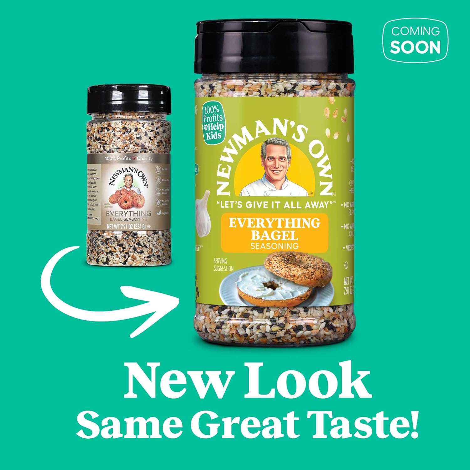 Newman's Own Everything Bagel Seasoning; Perfect Spices for Wraps, Eggs and Potato Salads; No MSG, Gluten Free; Kosher; 7.91 Oz. Bottle