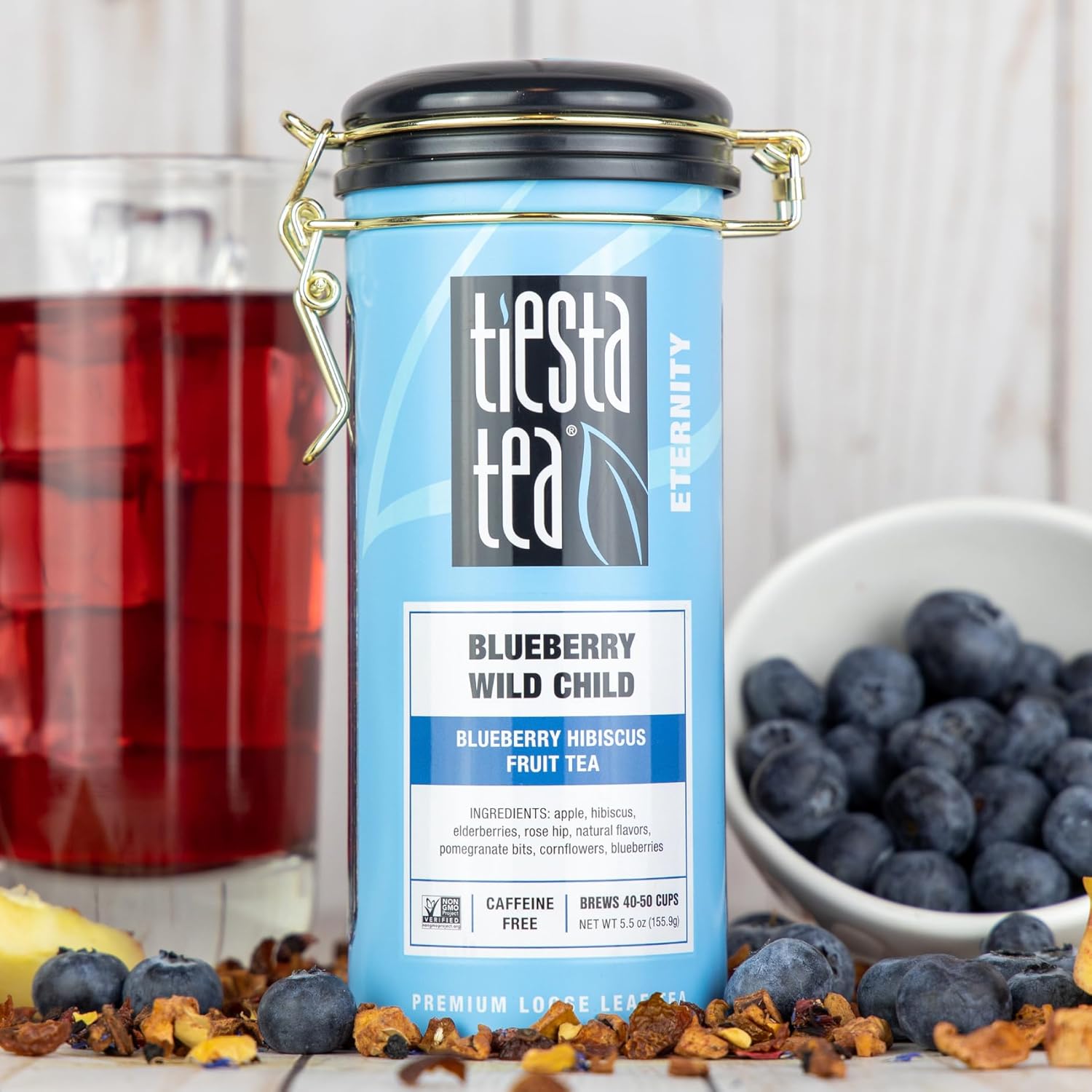Tiesta Tea Blueberry Wild Child | Loose Leaf | Blueberry Hibiscus Herbal Tea | Premium Non-Caffeinated Blend | Make Hot or Iced | Brews Up to 50 Cups | 5.5 Ounce Refillable Tin