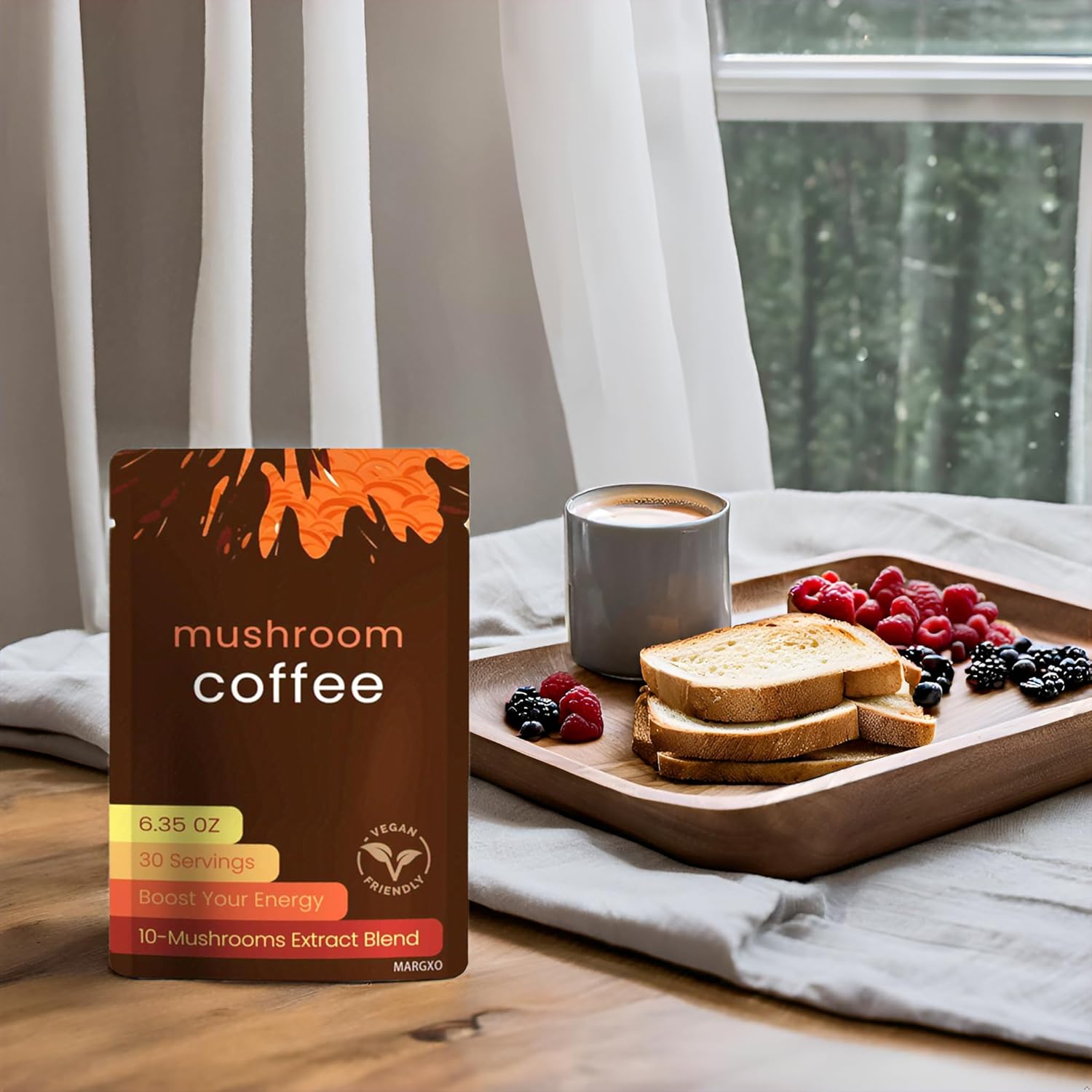 Mushroom Coffee, 6.35 oz, 30 Servings, 10-Mushrooms Extract Blend, Boost Your Energy, Contains Coconut Milk