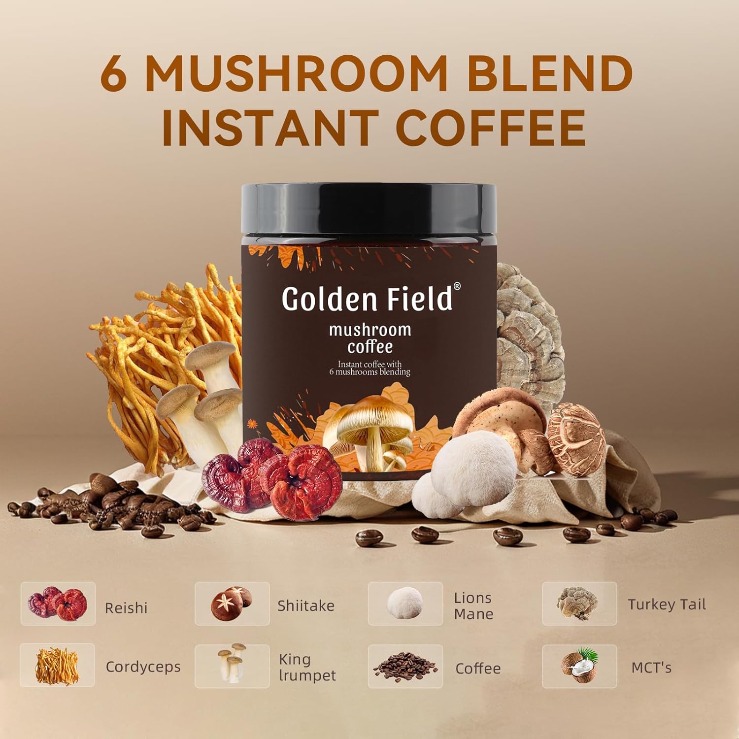 Mushroom Coffee | Mushroom Coffee Alternative with Lion’s Mane, Reishi, Turkey Tail & More |CONTAINS COCONUT MILK | 6.35 Oz / 180g (30 Servings)