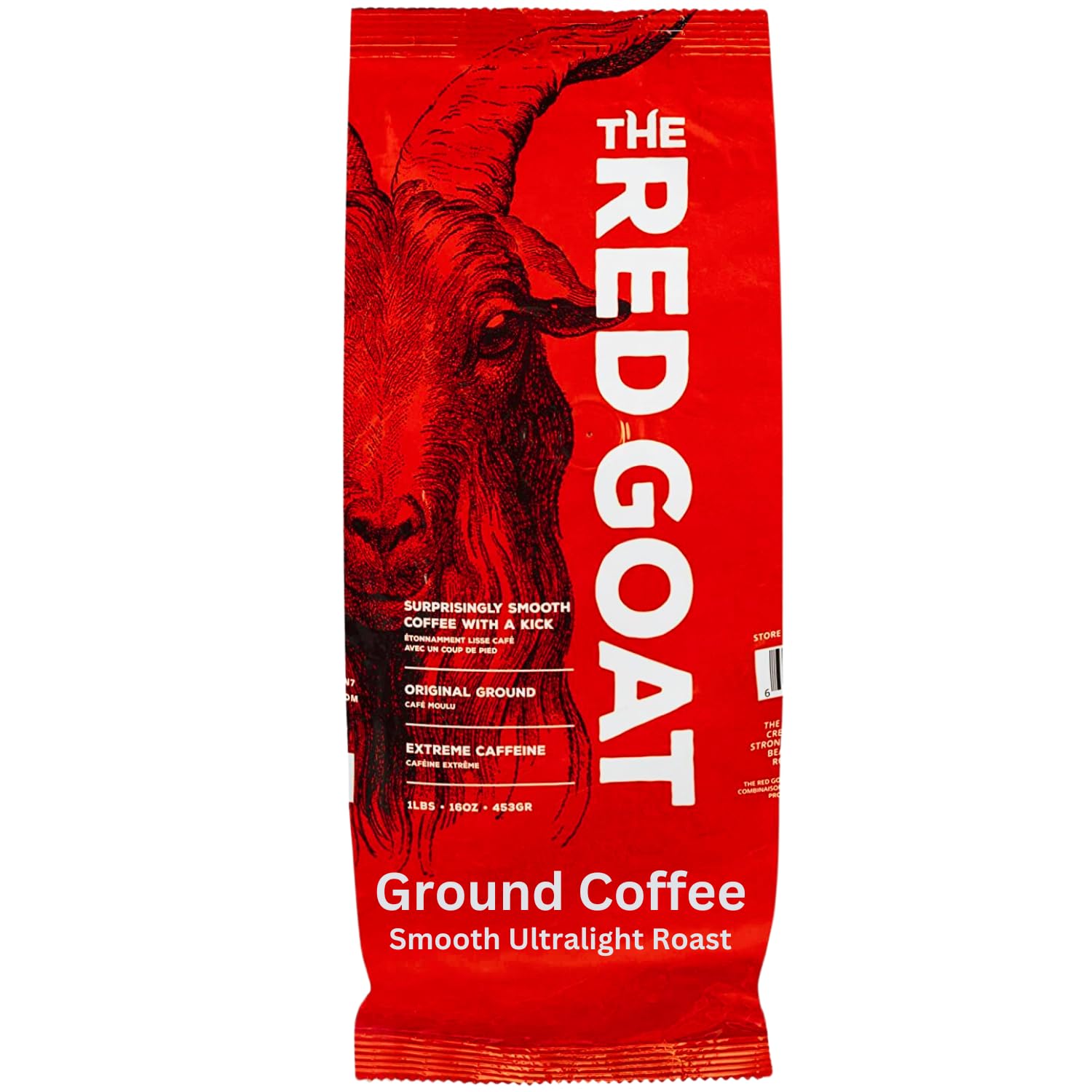 The Red Goat Ground Coffee Beans [16 OZ] | Highest-Caffeine on the Market | 1 Cup = 6 Average Cups of Coffee | 17,000 UG/G Caffeine