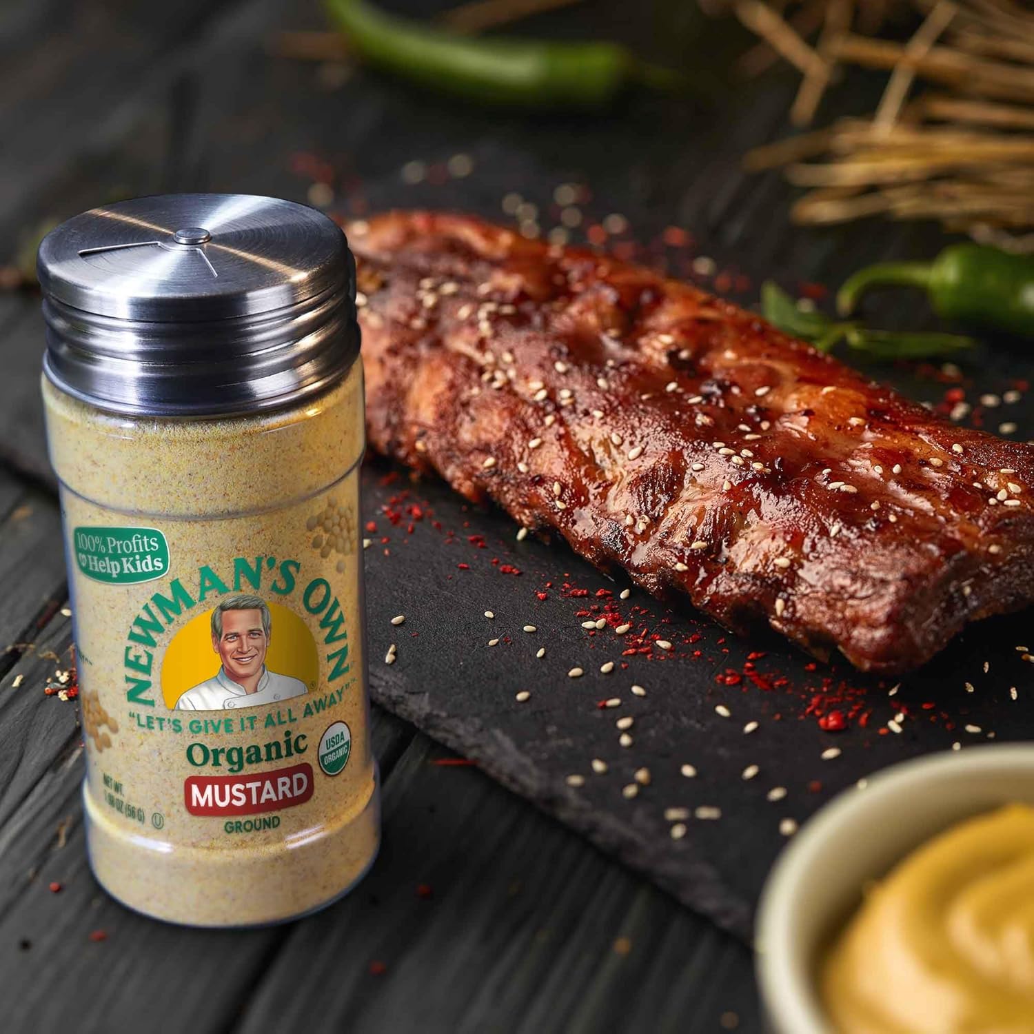 Newman's Own Organic Ground Mustard; Great on Marinades and Dressings; USDA Certified Organic, Non-GMO, Kosher, 1.98 Oz. Bottle