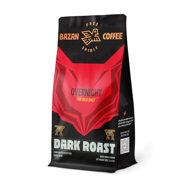 BAZAN COFFEE Vietnamese Strong Coffee, Premium Robusta & Arabica Ground, Full-Bodied Dark Roast, Smooth & Low Acidity, Ideal for Milk Drinks & Home Baristas, Bold Espresso Flavor, 12oz Bag, Overnight Blend