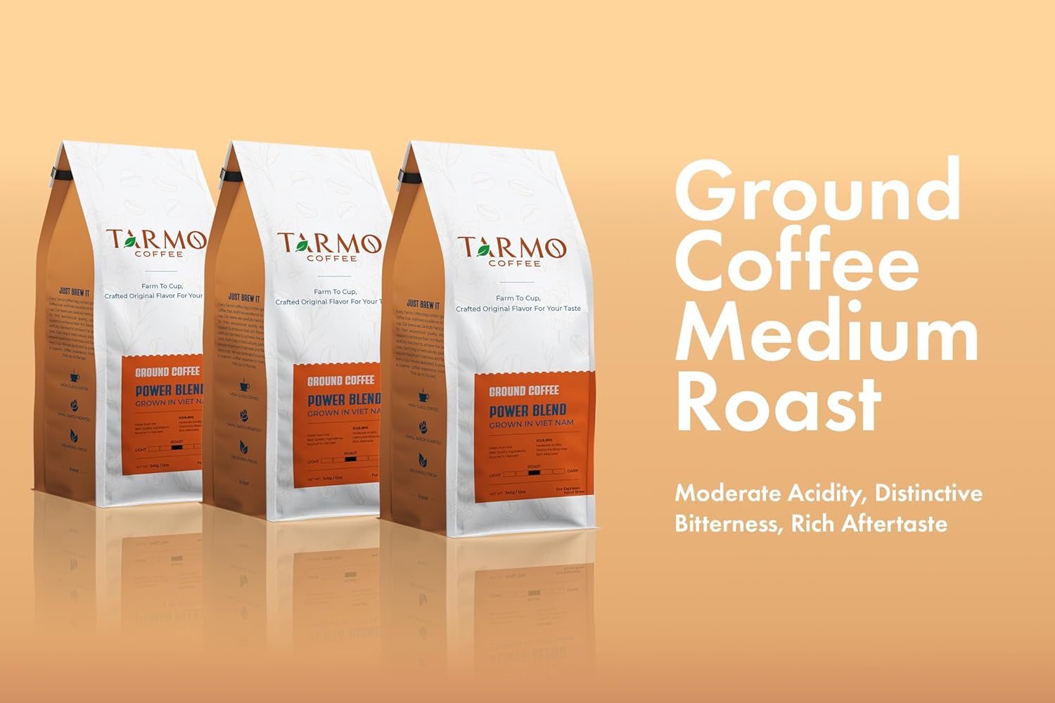 Tarmo Coffee | POWER BLEND | Low Acid Ground Coffee | Specialty Vietnamese Coffee | Premium Arabica & Robusta Blend, Medium Roast Coffee, 12 Oz Bag