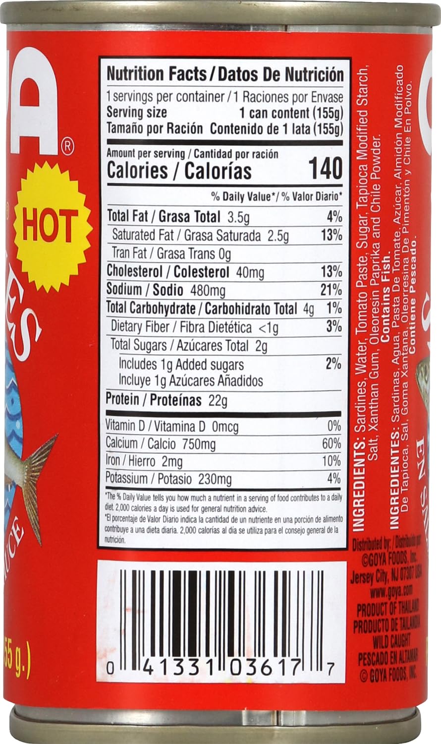 Goya Foods Sardines in Hot Tomato Sauce, 5.5 Ounce (Pack of 50)