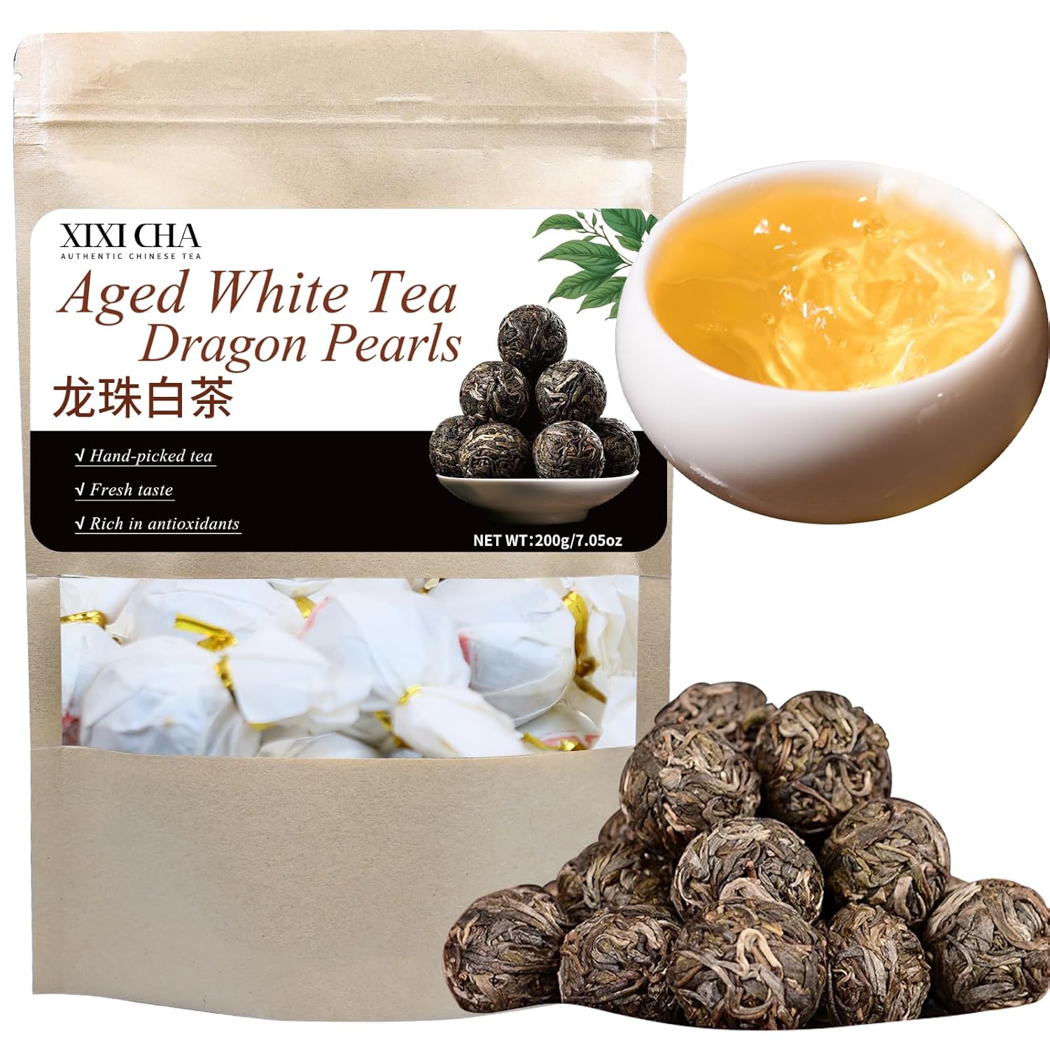 XIXICHA Dragon Pearls White Tea Dragon Ball 200g/7.05oz Aged White Tea Pearls Chinese 白茶龙珠 古树白茶龍珠