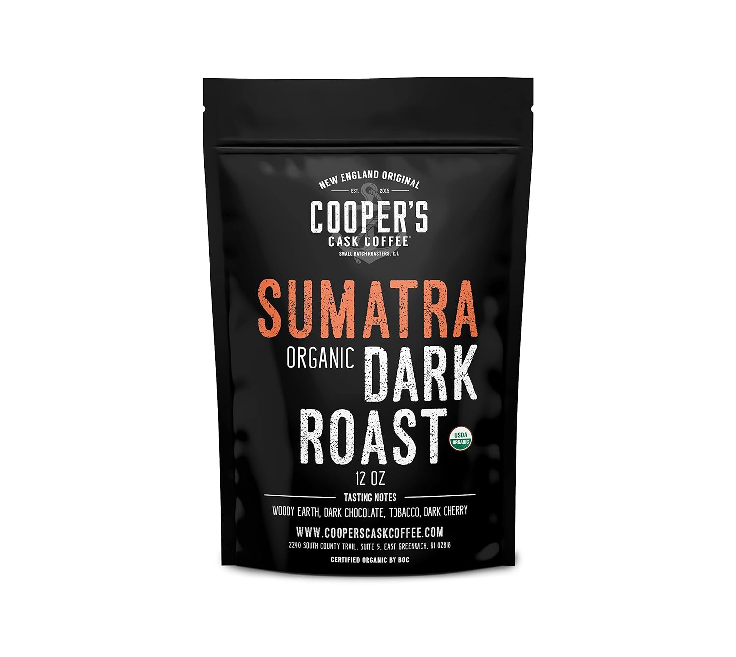 Organic Dark Roast Sumatra, Ground Coffee, Single Origin Grade 1 Premium Coffee - 12 oz Bag