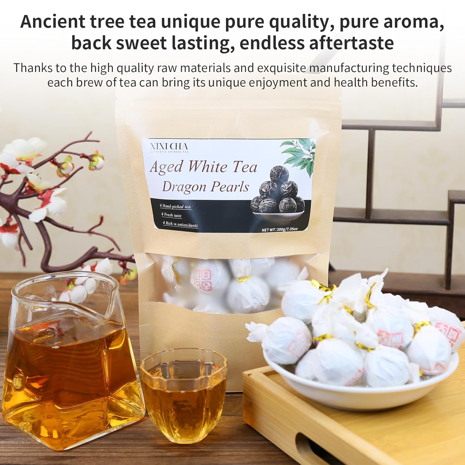 XIXICHA Dragon Pearls White Tea Dragon Ball 200g/7.05oz Aged White Tea Pearls Chinese 白茶龙珠 古树白茶龍珠