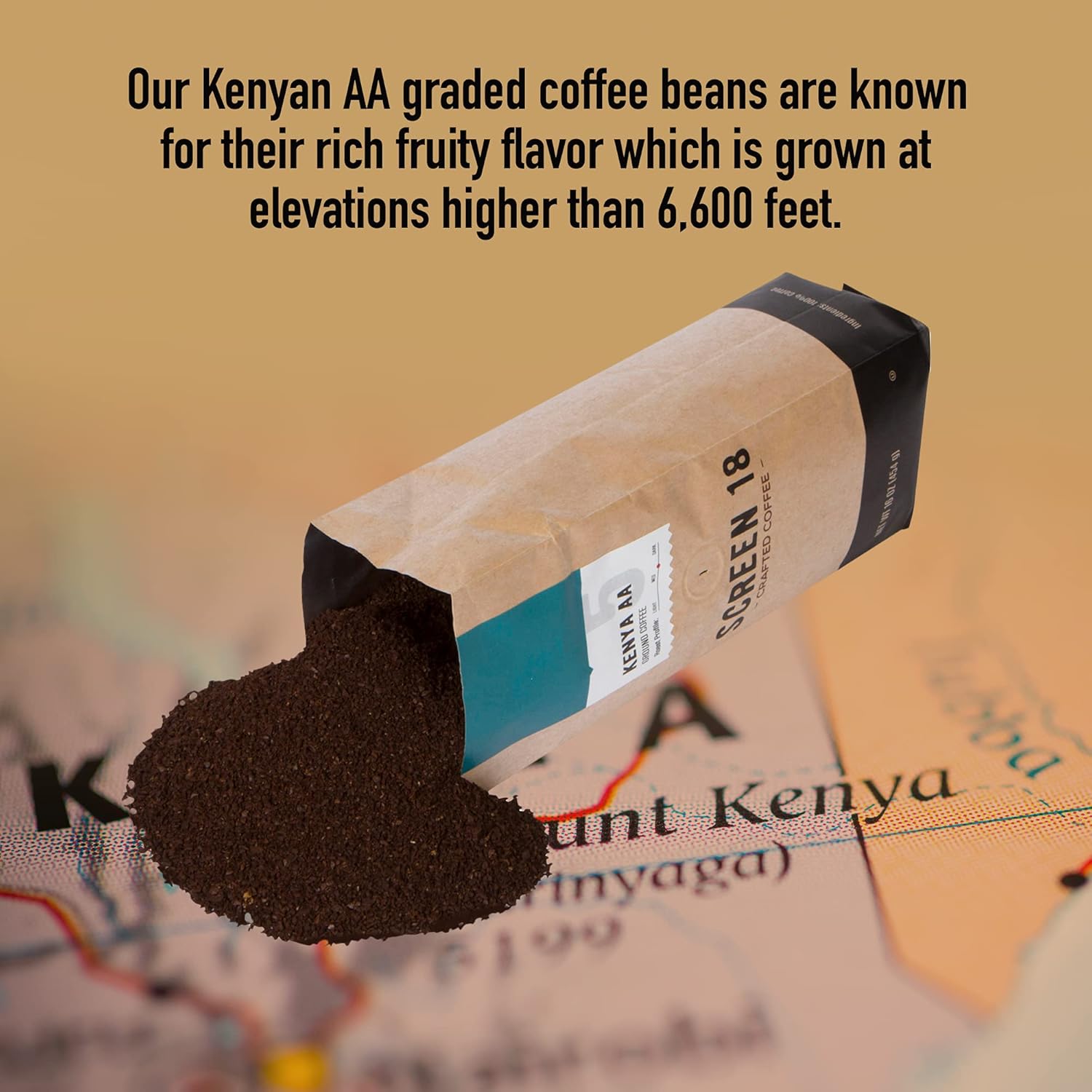 Screen 18 Specialty Grade Premium Kenya AA Ground Coffee, Single Origin, Medium Dark Roast, 1 LB