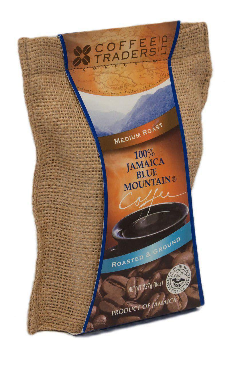 Coffee Traders One-hundred Percent Jamaica Blue Mountain Coffee with Certificate of Origin, Medium Roasted and Ground, 8 Ounce Bag
