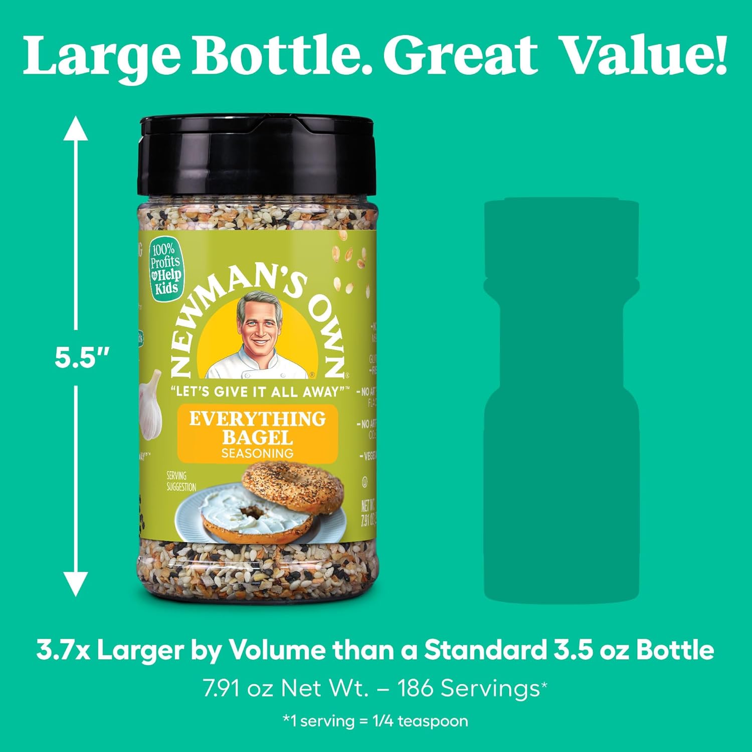Newman's Own Everything Bagel Seasoning; Perfect Spices for Wraps, Eggs and Potato Salads; No MSG, Gluten Free; Kosher; 7.91 Oz. Bottle