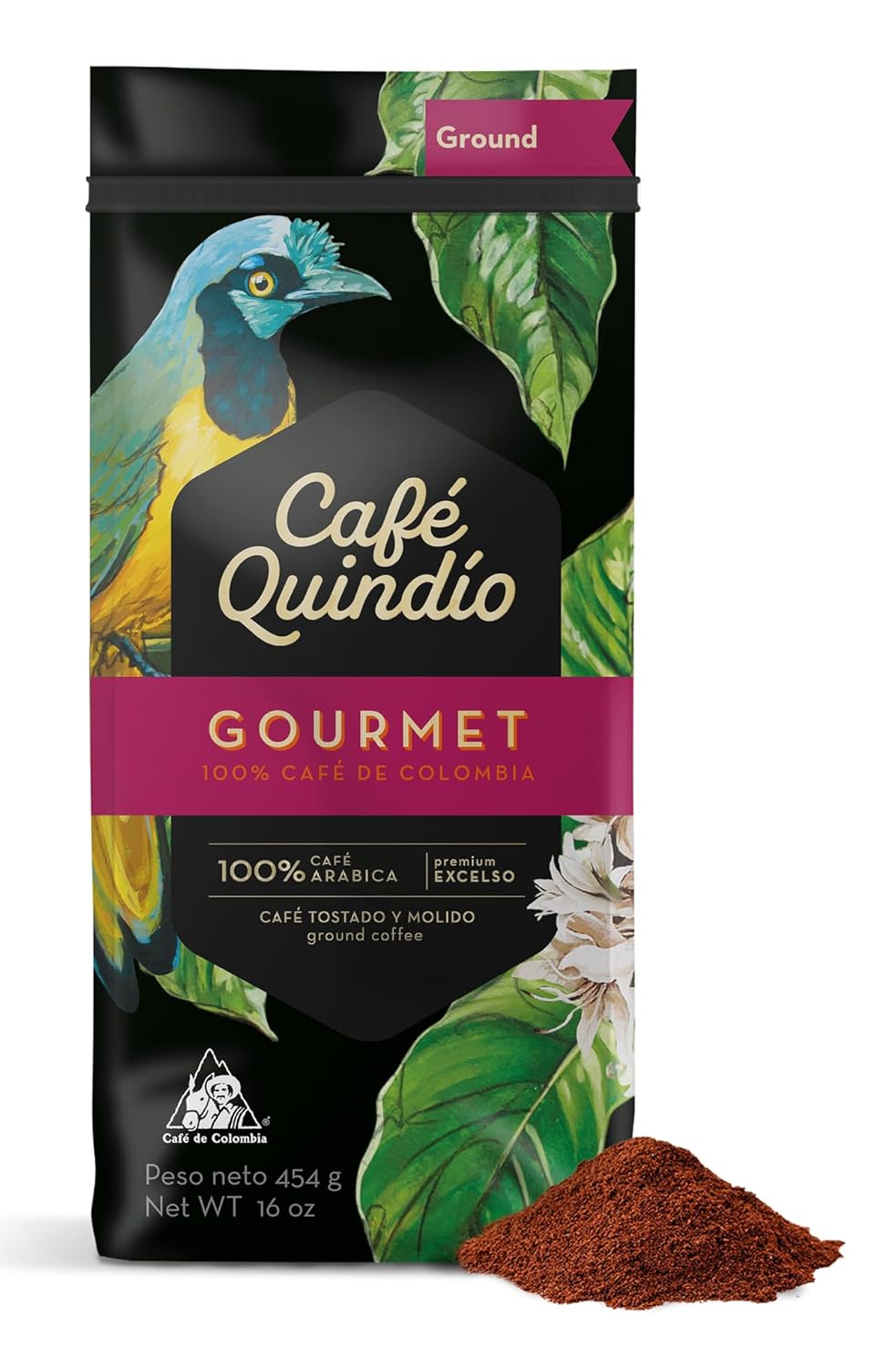 Cafe Quindio Gourmet - Medium Roast 100% Colombian Excelso Ground Arabica Coffee - 16 Ounce Bag (454g)