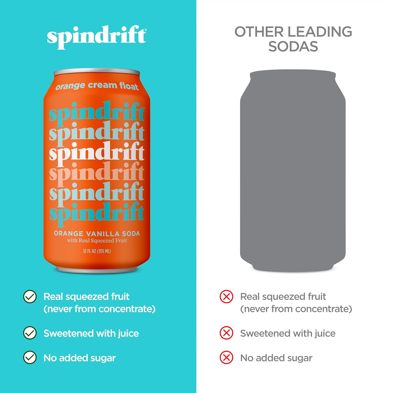Spindrift Orange Cream Float Soda Made with Real Squeezed Fruit 12 Pack Case