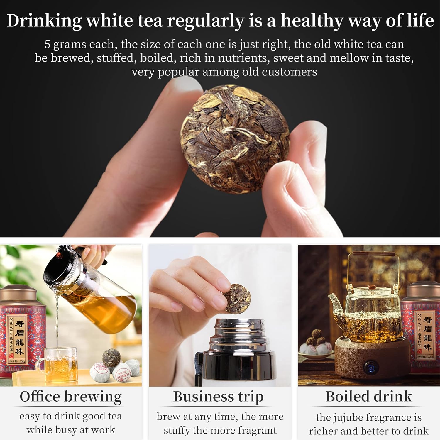 XIXICHA White Tea 2013 Shou Mei Dragon Pearls Tea FudingWhiteTea Balls Tea Chinese White Tea 7oz Organic planting-Rich in antioxidants 白茶 寿眉龙珠老白茶