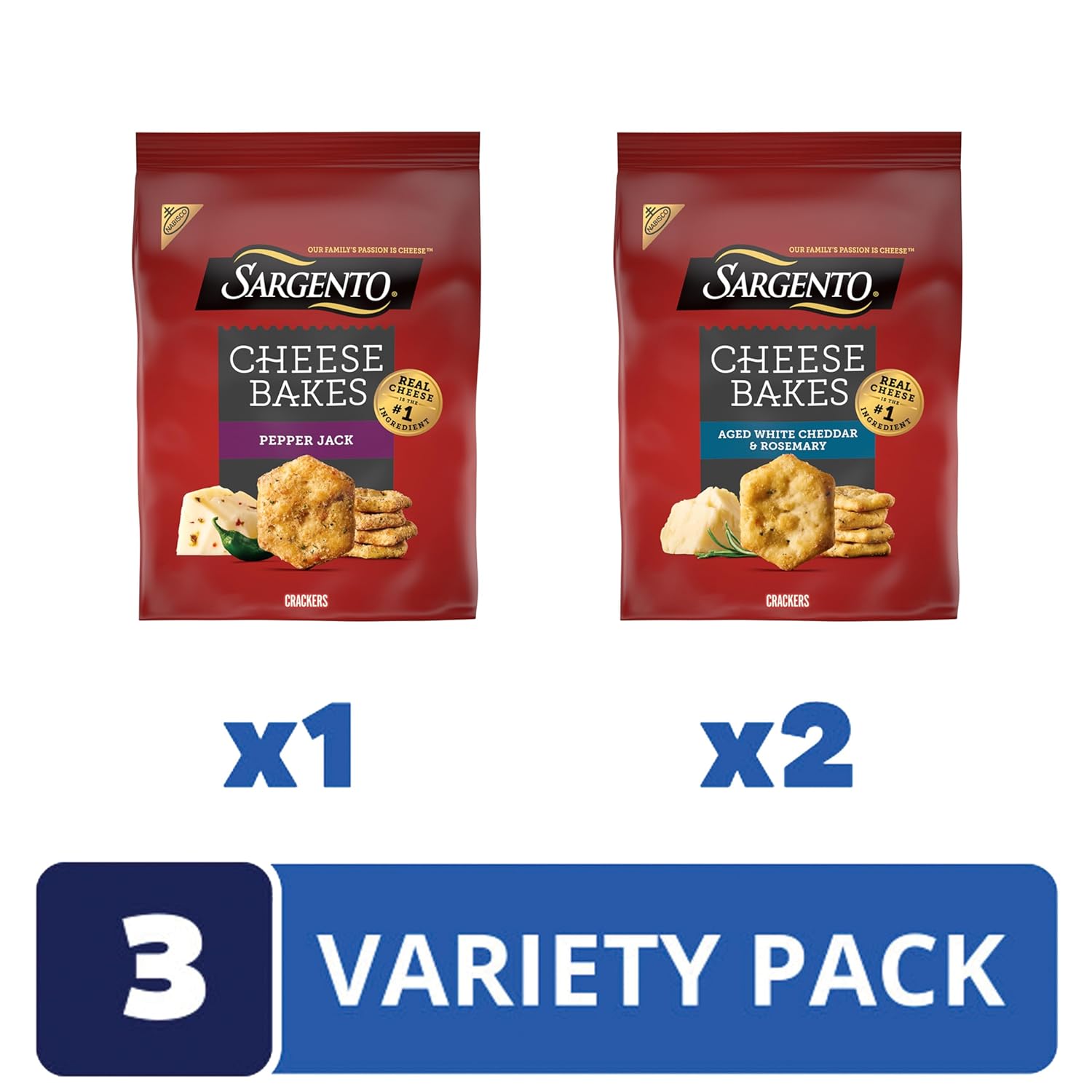 Sargento® Cheese Bakes Aged White Cheddar and Rosemary and Pepper Jack Crackers, Cheese Crackers Variety Pack (2 Flavors), 3 Bags