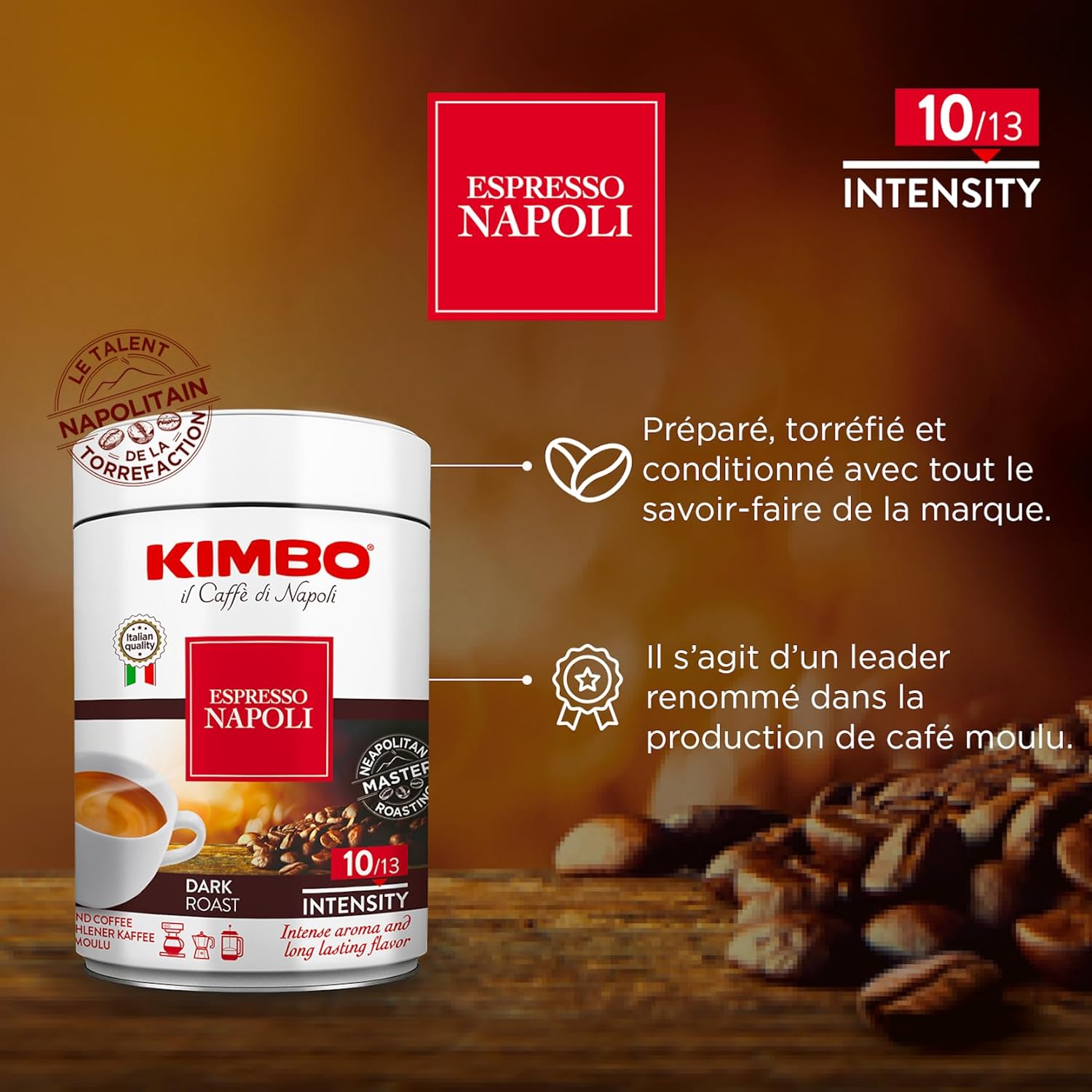 Lettieri Kimbo Napoliatano Ground Coffee, 8.8-Ounce Cans (Pack of 3)