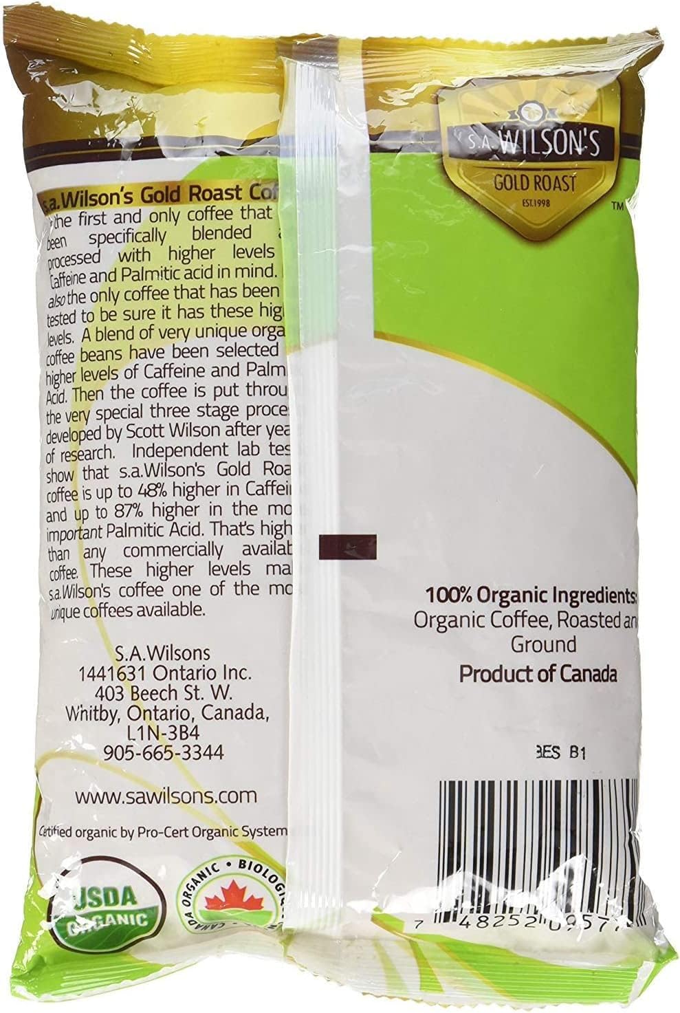 SA Wilson's Organic Enema Coffee, Ground, Certified Organic, 1 LB Gold Roast, High Caffeine, 1 Pack Bundle With Lumintrail Measuring Spoon Set