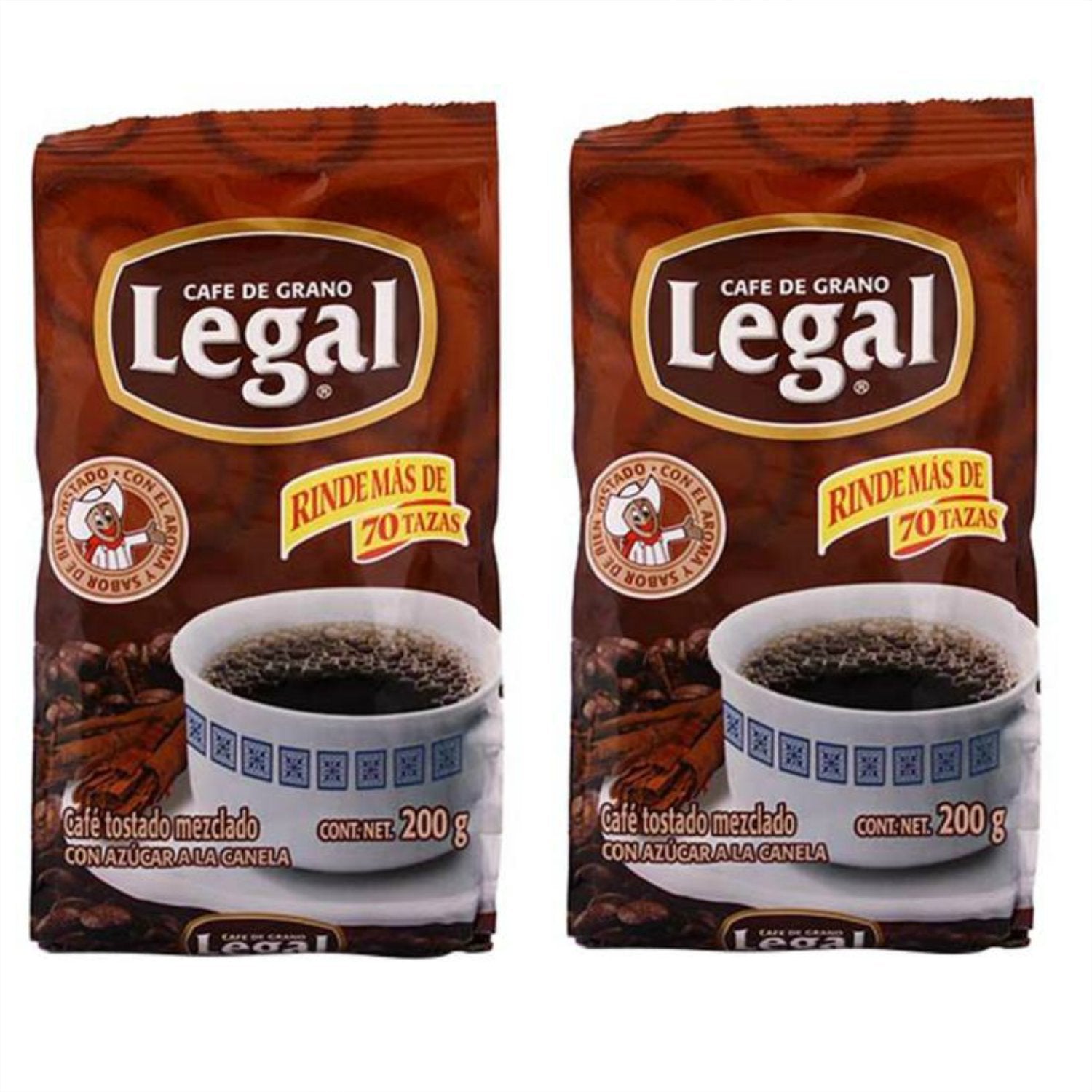 Cafe Legal Roasted Ground Coffee 7 ounces (Pack Of 2) Blend With Caramelized Sugar And Cinnamon - Cafe Legal Con Canela (2 Pack)
