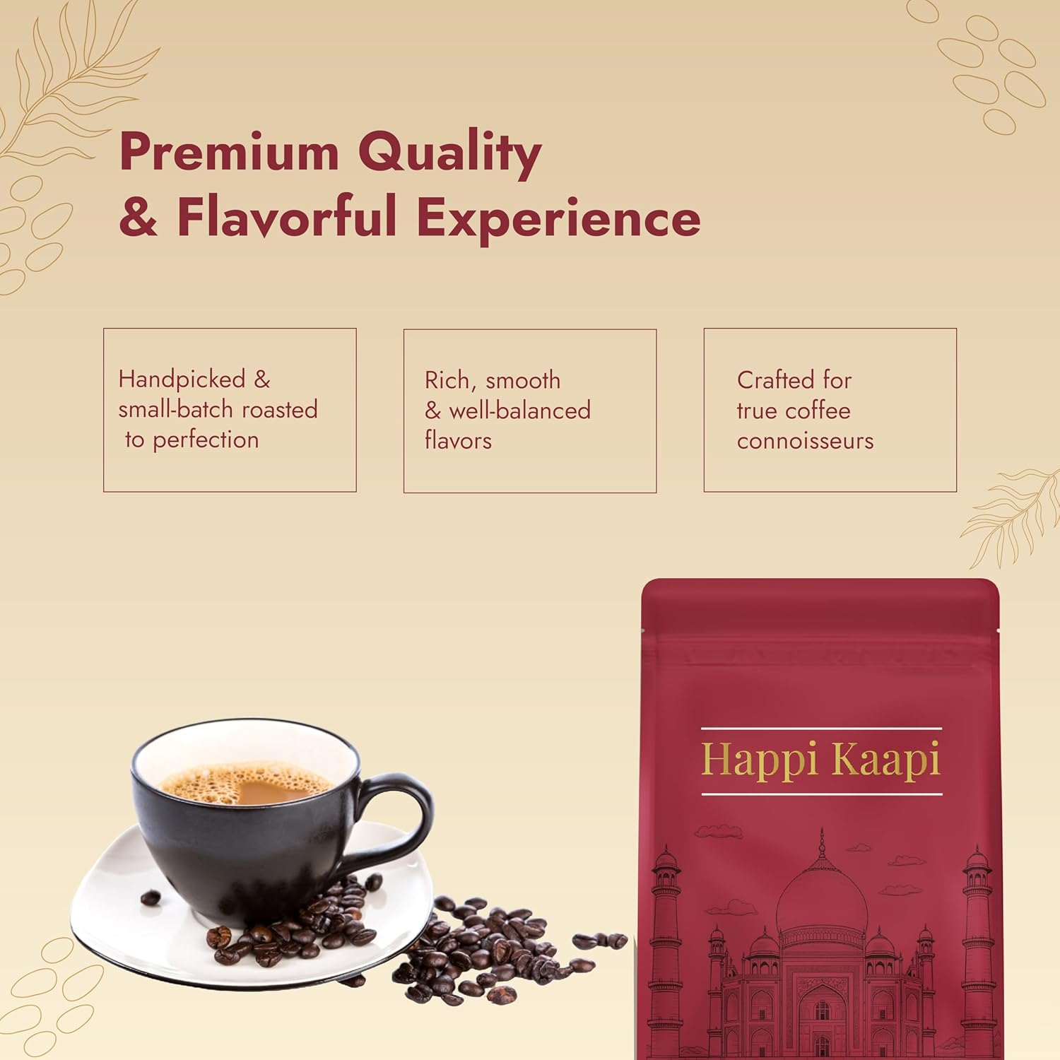 Happi Kaapi Indian Specialty Coffee, Light Medium Roast, Medium Ground, 12 oz, Single Origin and Handpicked