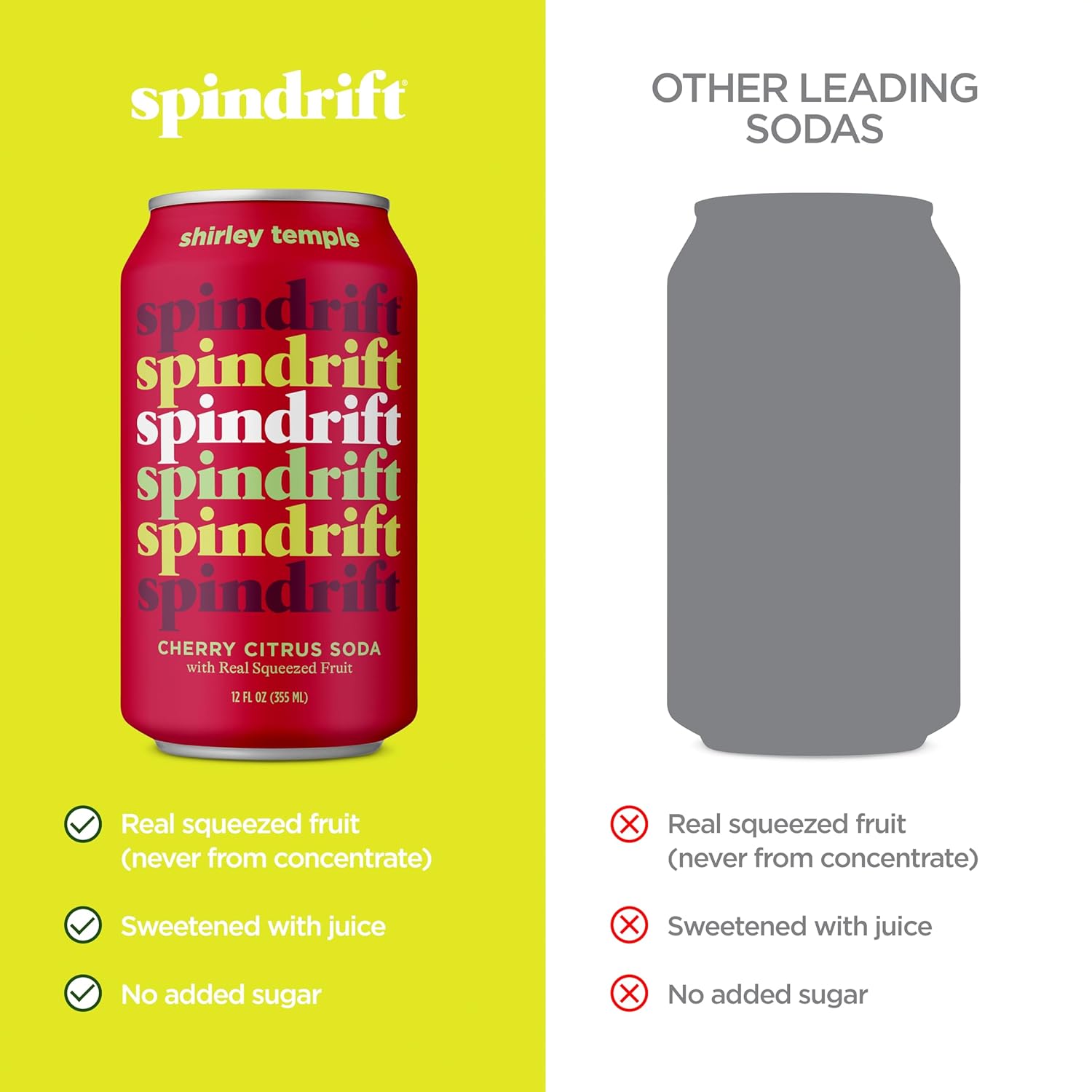 Spindrift Shirley Temple Soda Made with Real Squeezed Fruit 12 Pack Case