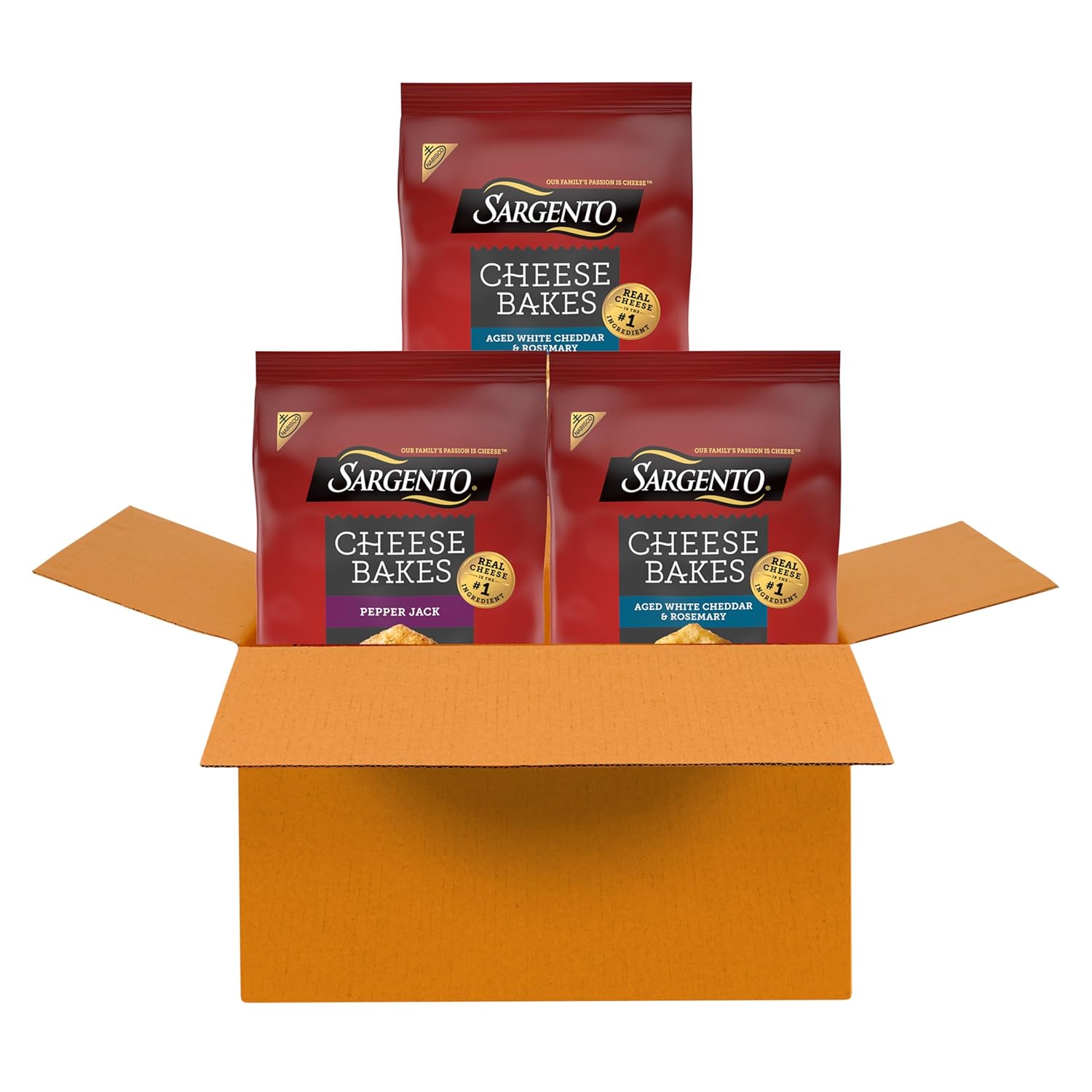 Sargento® Cheese Bakes Aged White Cheddar and Rosemary and Pepper Jack Crackers, Cheese Crackers Variety Pack (2 Flavors), 3 Bags