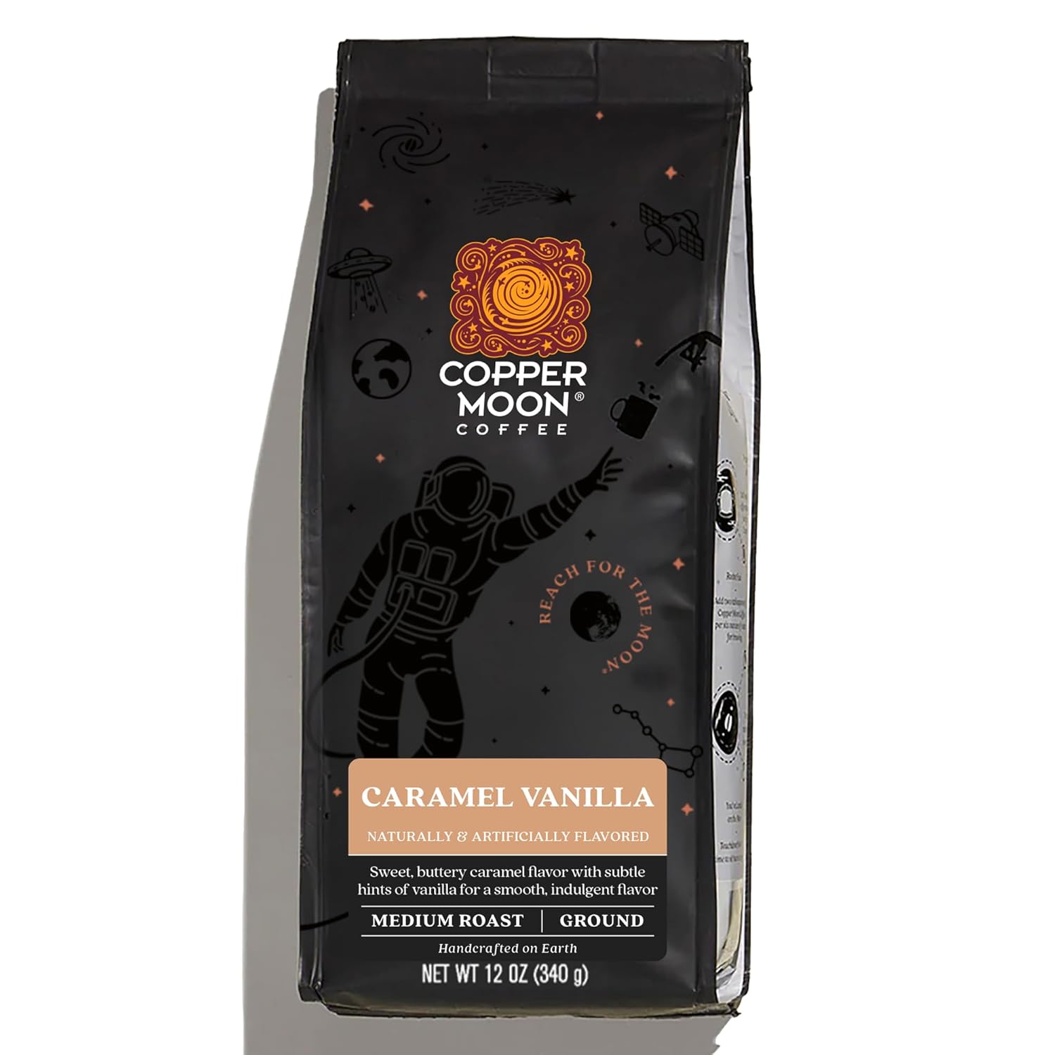 Copper Moon Medium Roast Ground Coffee, Caramel Vanilla Blend, 12 Ounce Bag