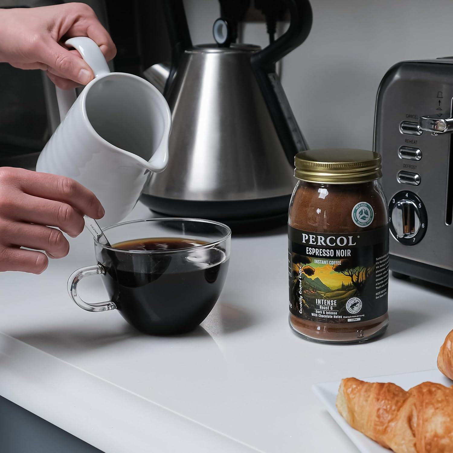 PERCOL ESPRESSO NOIR Instant Coffee Full-Flavored Taste & Silky Crema Finish – Dark, Intense Robusta Blend 3.5 oz 1 Pk