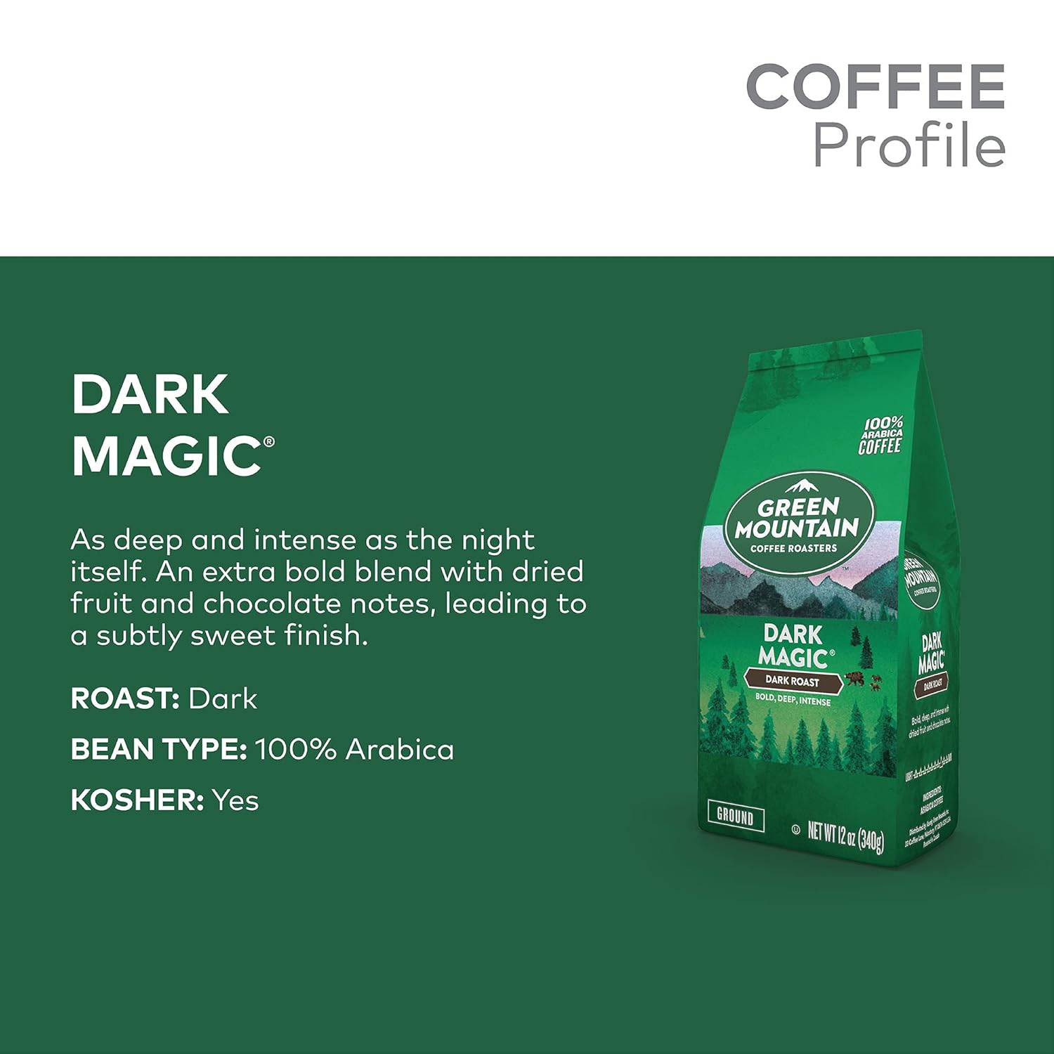 Green Mountain Coffee Roasters, Dark Magic, Ground Coffee, Dark Roast, Bagged 12oz. (Pack of 4)