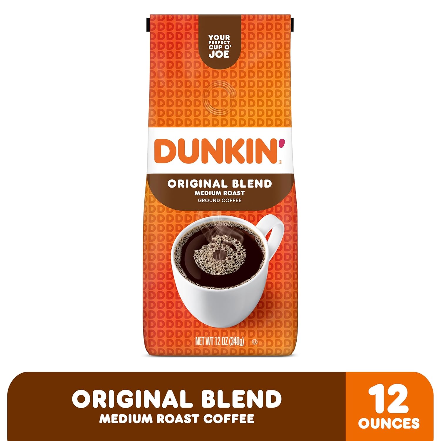 Dunkin' Original Blend Medium Roast Ground Coffee, 12 Ounce (Pack of 2)