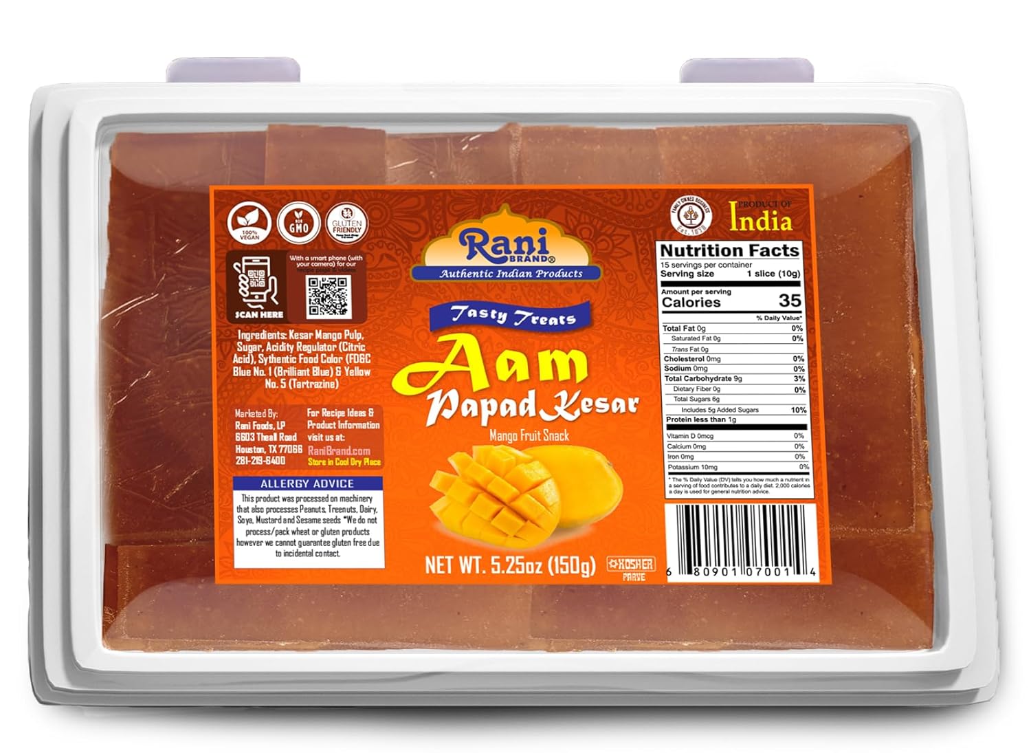 Rani Aam Papad (Mango Fruit Snack) 5.25oz (150g) ~ All Natural | Vegan | Gluten Friendly | Kosher | Indian Origin & Taste