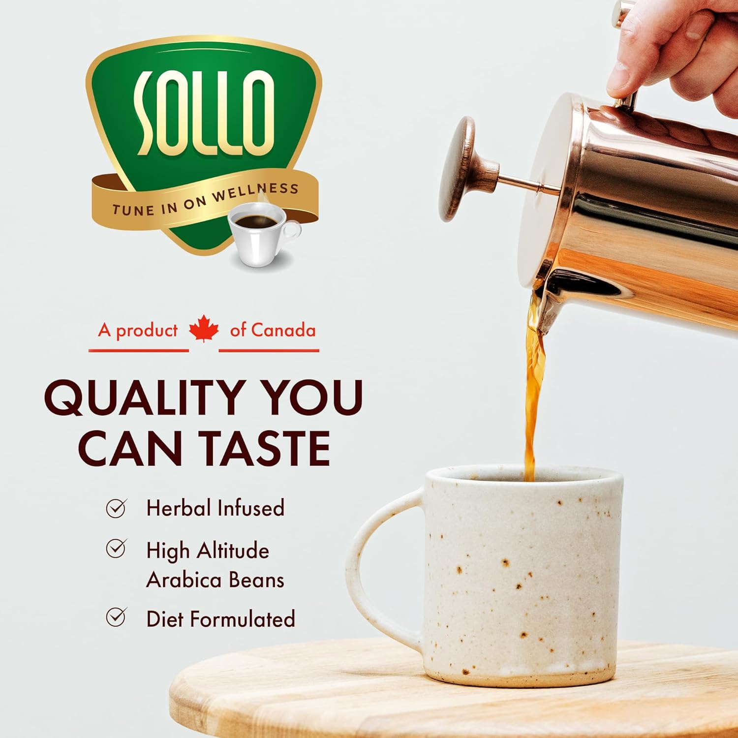 Sollo Organic Slim Ground Coffee - Infused Weight Loss Blend, Dark Roast, Bold & Smooth, 100% Arabica Specialty Grounds, 12 oz