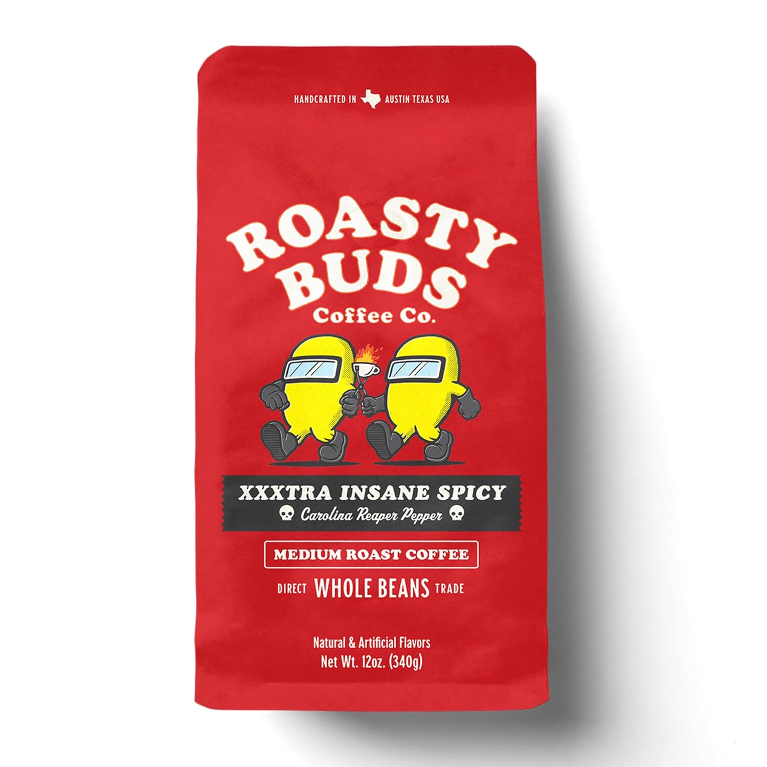 Roasty Buds XXXtra Spicy Carolina Reaper Coffee | Premium Arabica Whole Beans, The Original Spicy Coffee (12 oz) | Gluten-Free, No Sugar/Dairy/Soy/Egg, Medium Roast Coffee (12 Ounce, XXXtra Spicy Carolina Reaper)