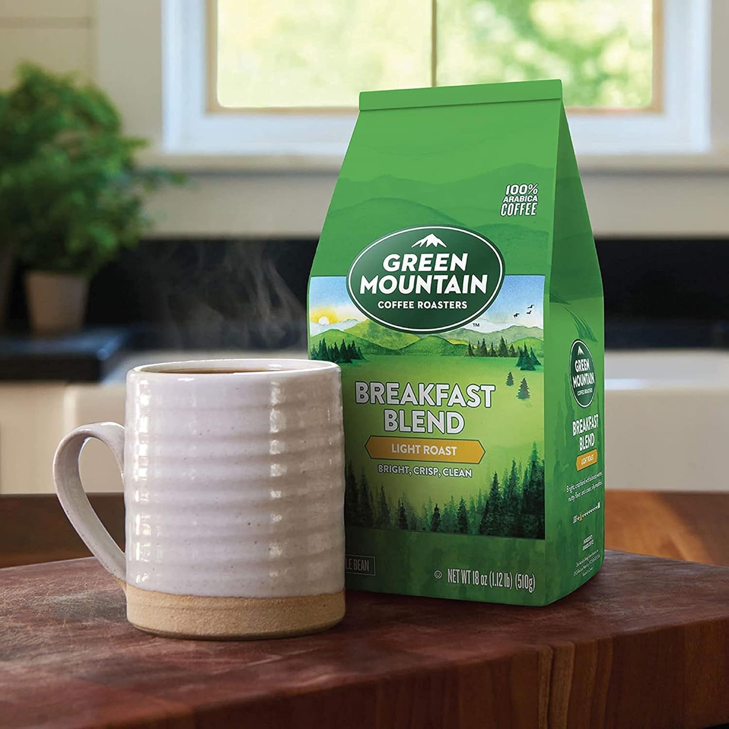 Green Mountain Coffee Roasters Breakfast Blend, Whole Bean Coffee, Light Roast, 18 Ounce (Pack of 2)