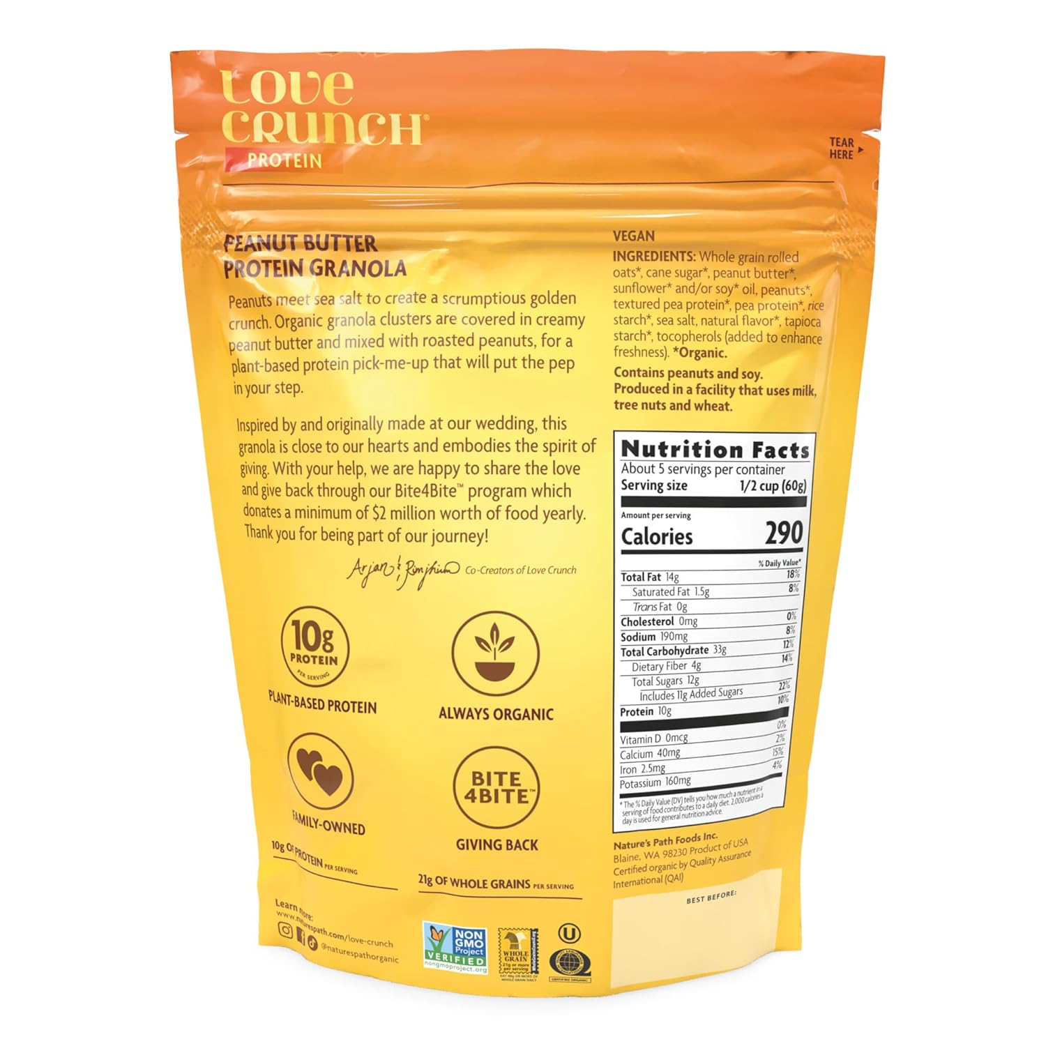 Love Crunch Organic Peanut Butter Protein Granola, 11 oz (Pack of 1), Non-GMO, by Nature's Path
