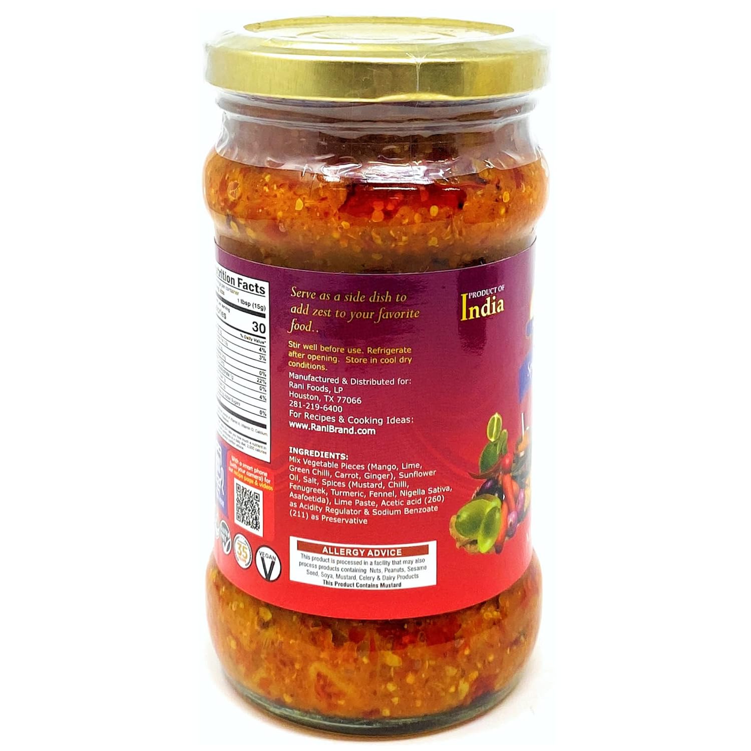 Rani Mixed Vegetable Pickle (Achar, Spicy Indian Relish) 10.5oz (300g) Glass Jar ~ Vegan | Gluten Free | NON-GMO | No Colors | Popular Indian Condiment, Indian Origin