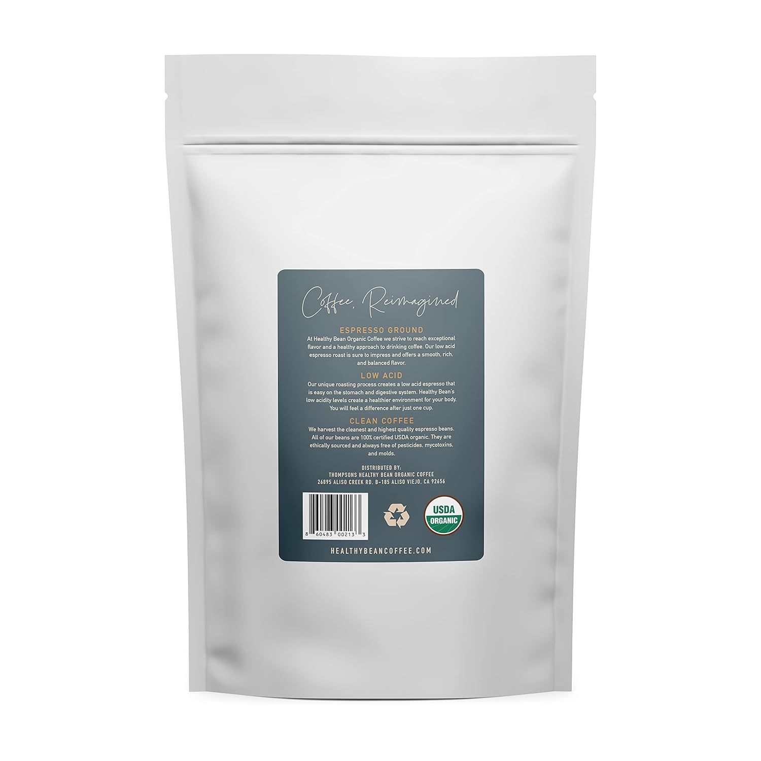 Healthy Bean Organic Espresso Ground Coffee Dark Roast - Low Acid Coffee Grounds for Sensitive Stomach - Dark Espresso Roast, USDA Organic, High Antioxidants, Strong and Rich Flavor, 11oz