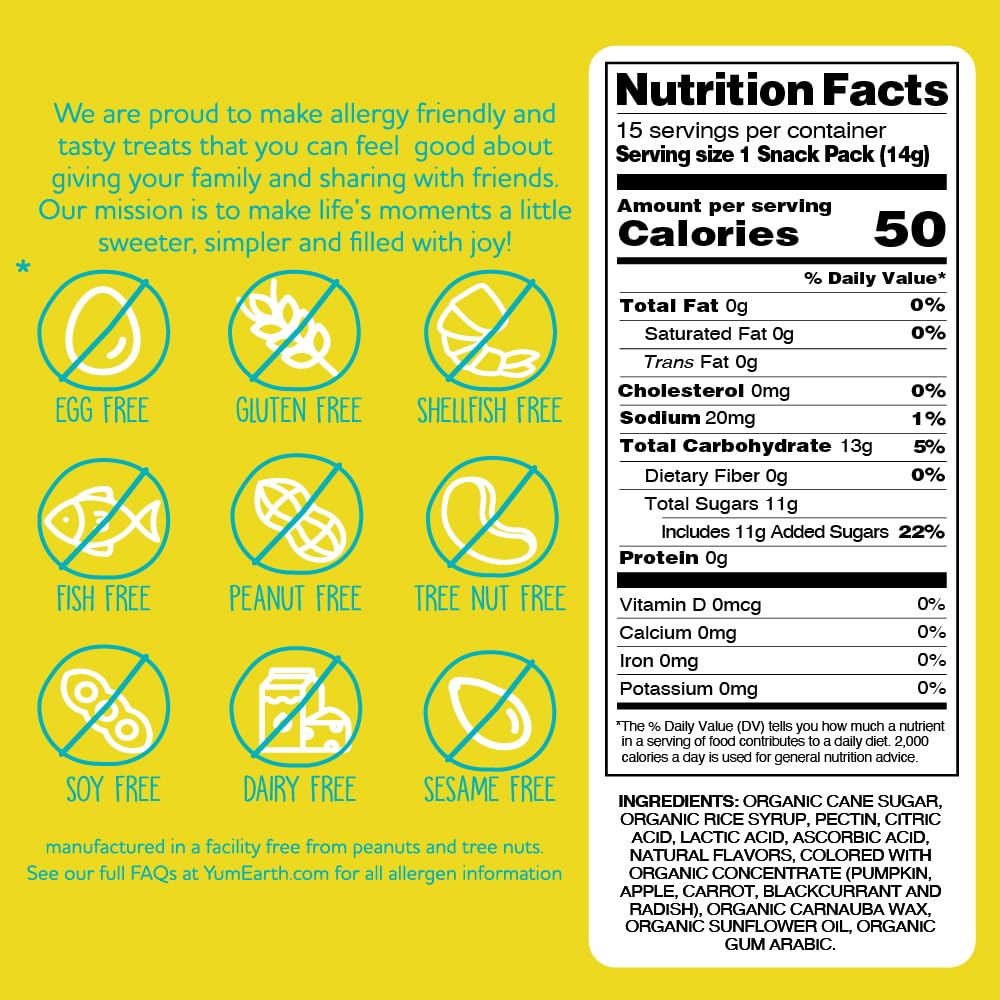 YumEarth Organic Jelly Beans - Fruity Candy Snack Packs, Gluten Free Snacks for Kids - Allergy Friendly, Non-GMO, No Artificial Flavors or Dyes - Assorted Flavors, 7.5 oz. (Pack of 15)