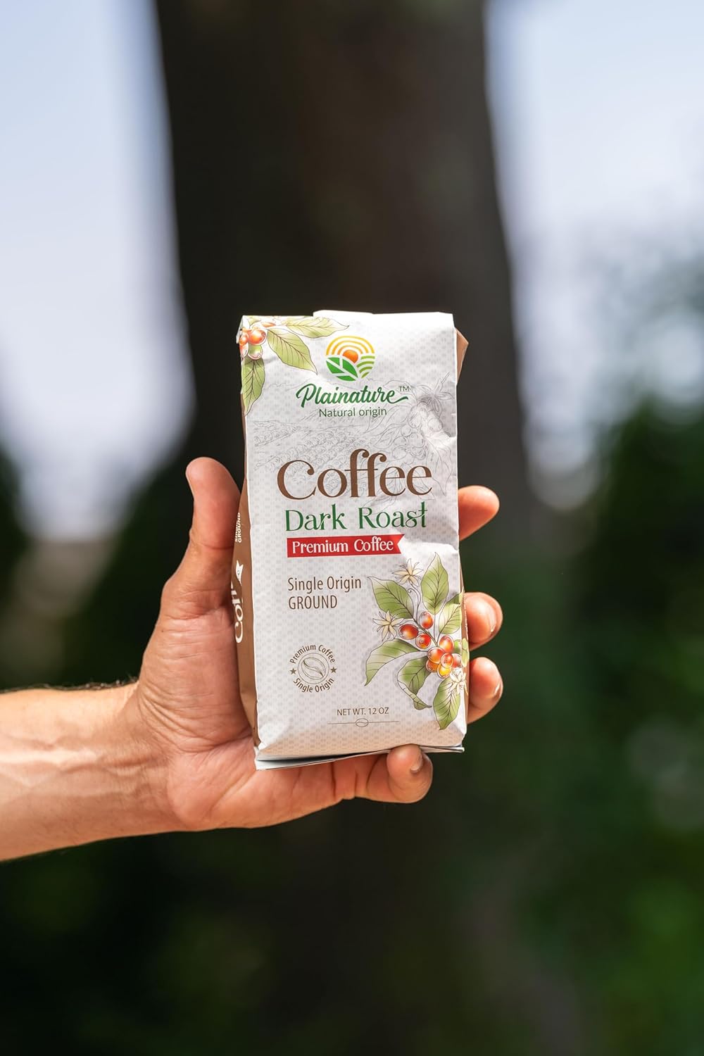Plainature Dark Roast Ground Coffee - Single Origin, Arabica, With A Pleasant Crispness And Rich Aroma - Grown At High Altitudes And Sun-Dried For Perfection - 12-Ounce Bag.