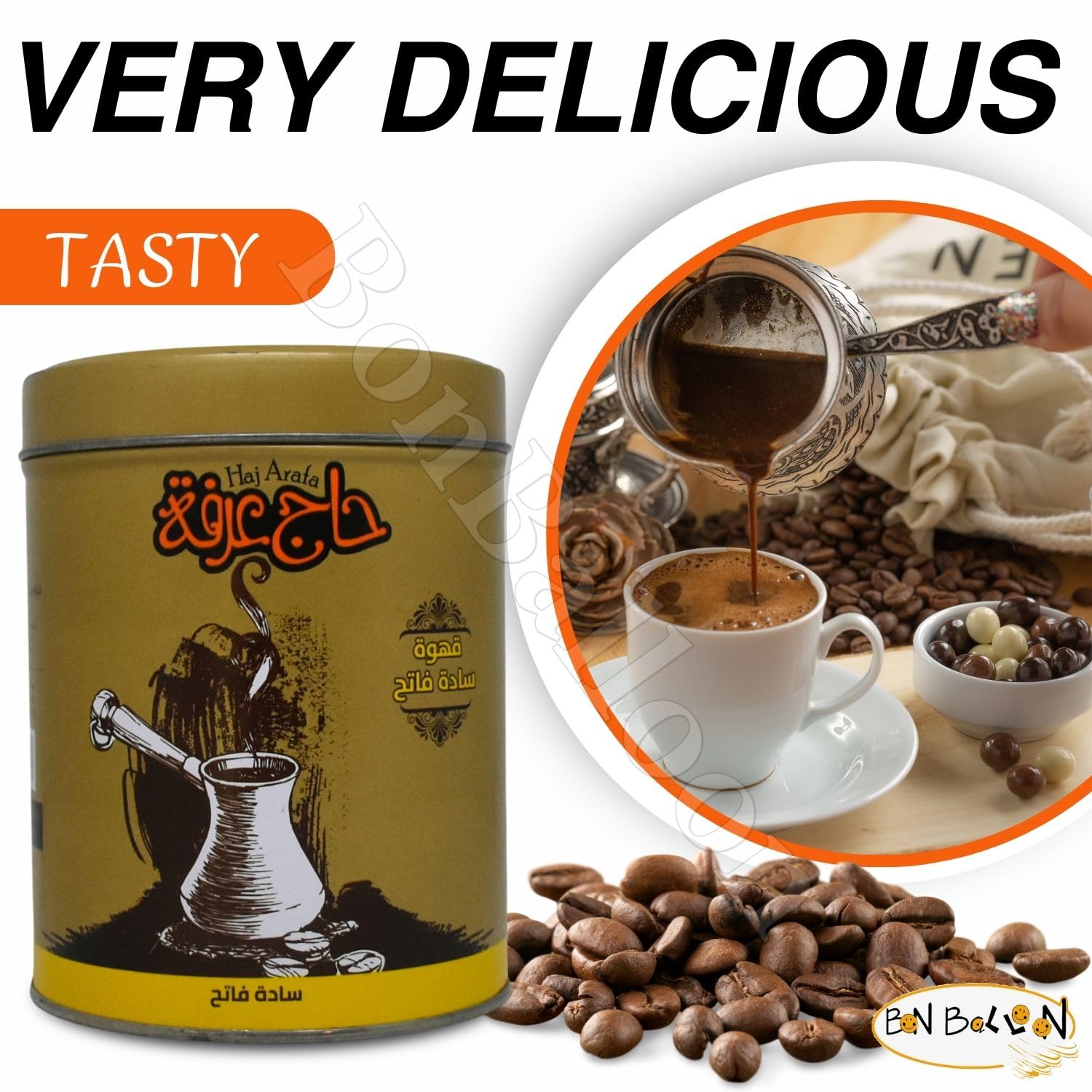 HajArafa Haj Arafa Plain Light Roast Coffee Premium Roasted Ground Caffe Arabica Oriental Rich Arabian Pure Arabic Original Enjoy Taste Cafe Halal (1 Pack = 8.82 oz / 250 gm) حاج عرفة قهوة ساده فاتح