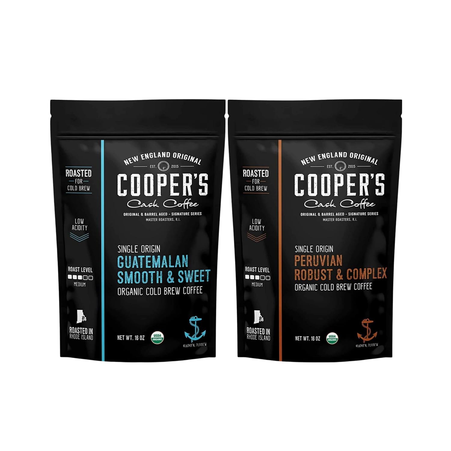 Organic Cold Brew Coffee - Guatemalan Coffee Beans - Ground, Medium Roast, 2 lb, and Single Origin Peruvian Coarsely Ground - Medium Roast 1lb