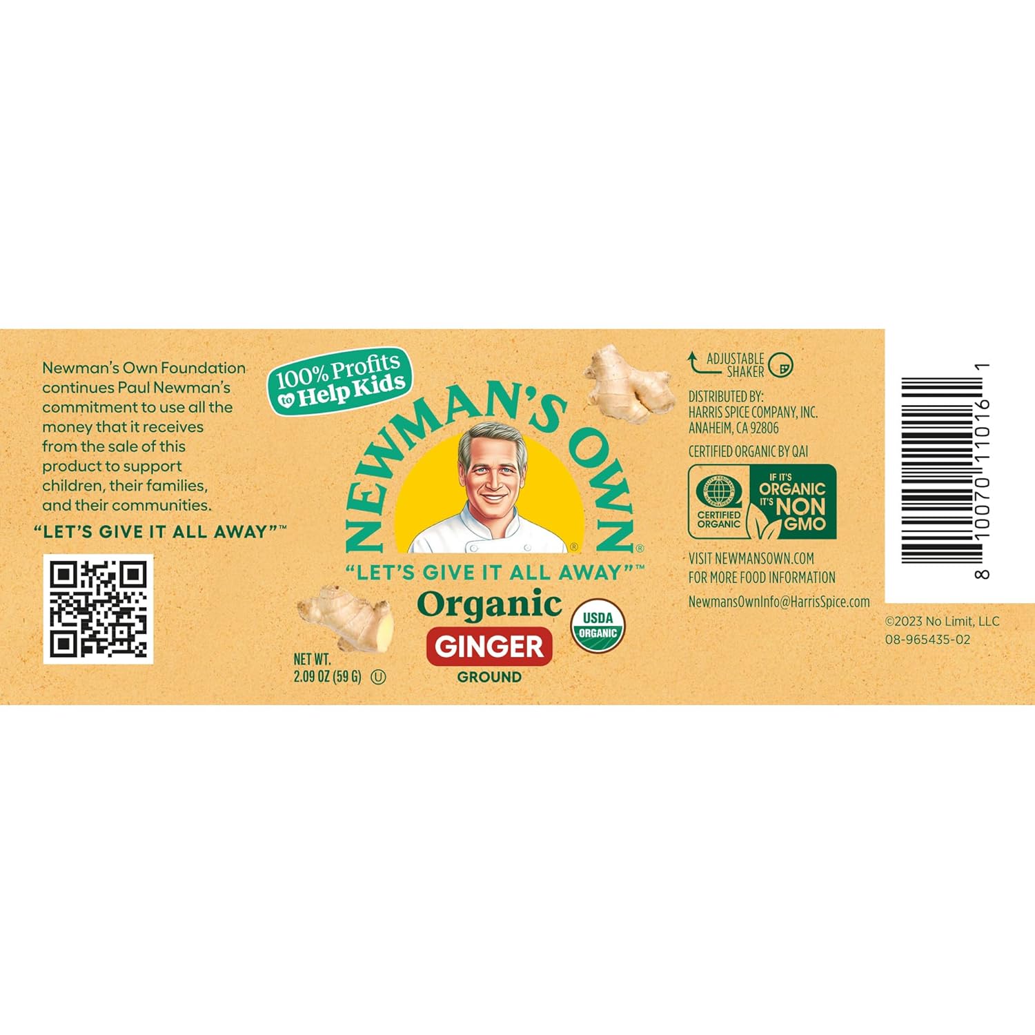 Newman's Own Organic Ground Ginger; Great for Baking, Stir-Fries, and Savory Dishes, USDA Certified Organic, Non-GMO, Kosher, 2.09 Oz. Bottle