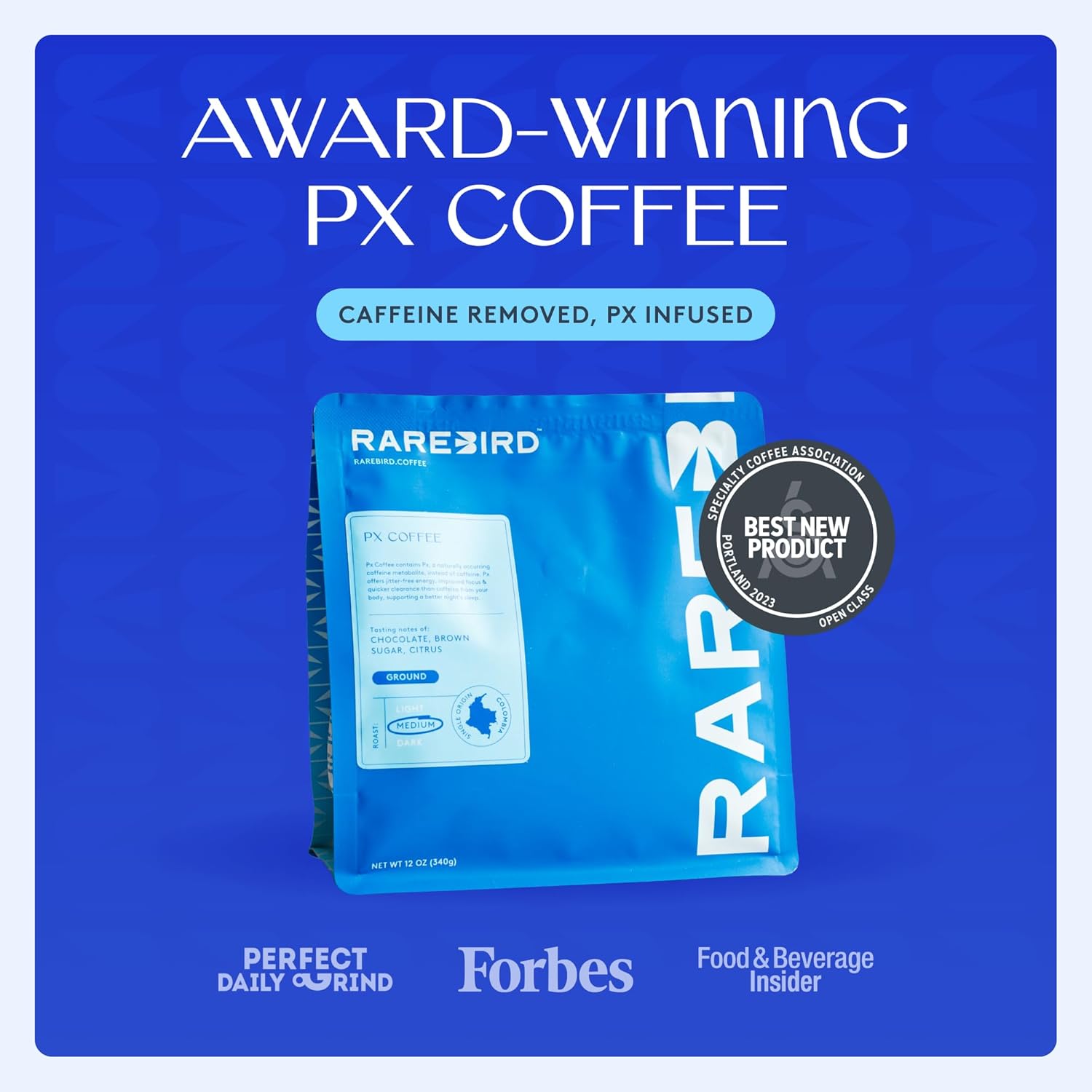 Px Coffee by Rarebird – Award-Winning Medium Roast | Low-Acid Single-Origin Decaf with Paraxanthine | Clean Energy & Focus | Better Sleep, Cortisol Detox & Fat Burn | Nootropic | Ground 12oz (56 Cups)