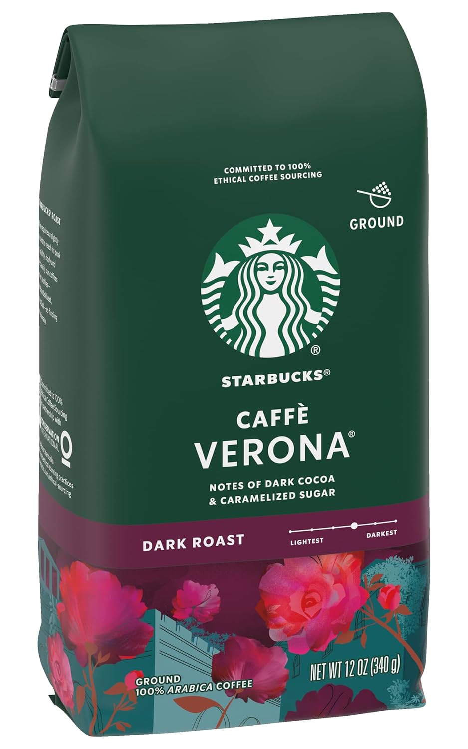 Starbucks Caffe Verona Coffee, Dark, Ground, 12-Ounce Bags (Pack of 3)