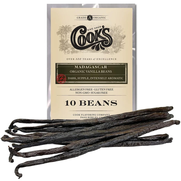 10 Organic Madagascar Whole Vanilla Beans, Grade A Vanilla Pods, Premium Vanilla Beans for Making Extract & Baking - Cook’s